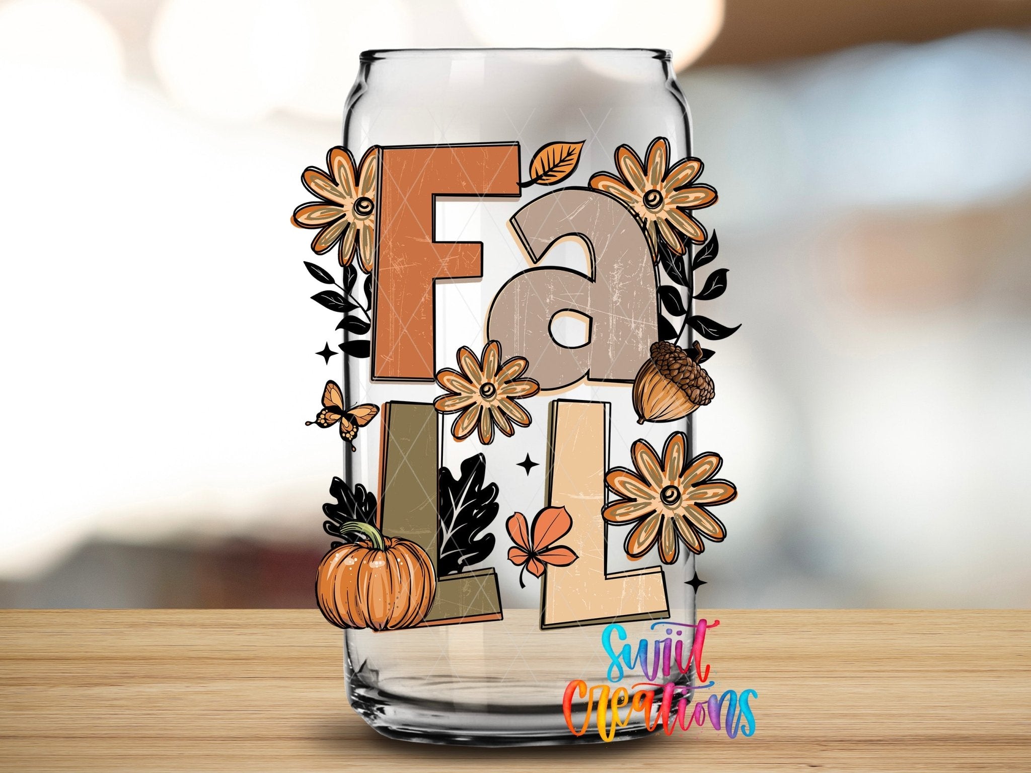 Boho Fall UV DTF Decal | Autumn Pumpkin Acorn Butterfly Cup Transfer | UV1611 - Swiit Creations