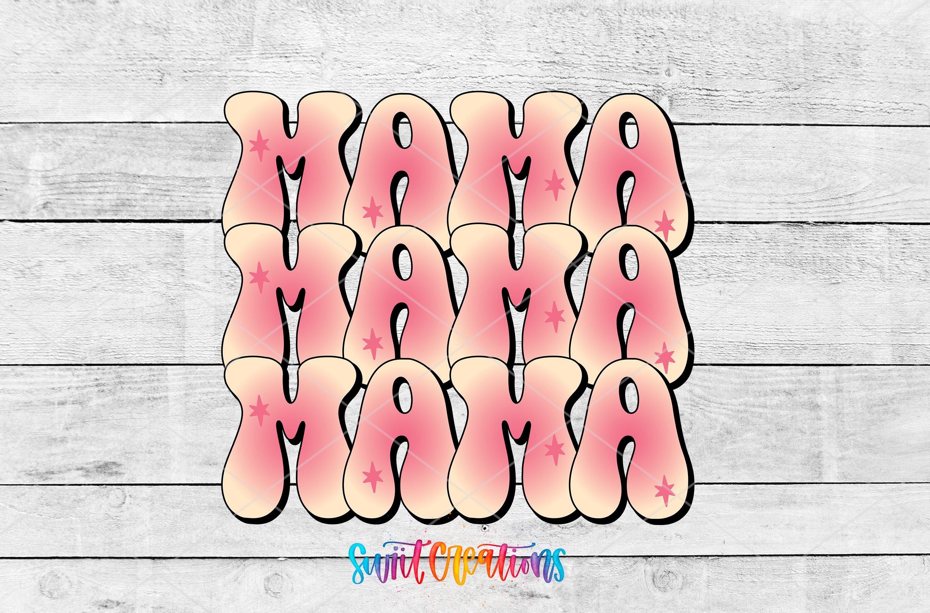 Swiit Creations UV DTF Pink Mama Retro Pink transfer shown as the full artwork preview