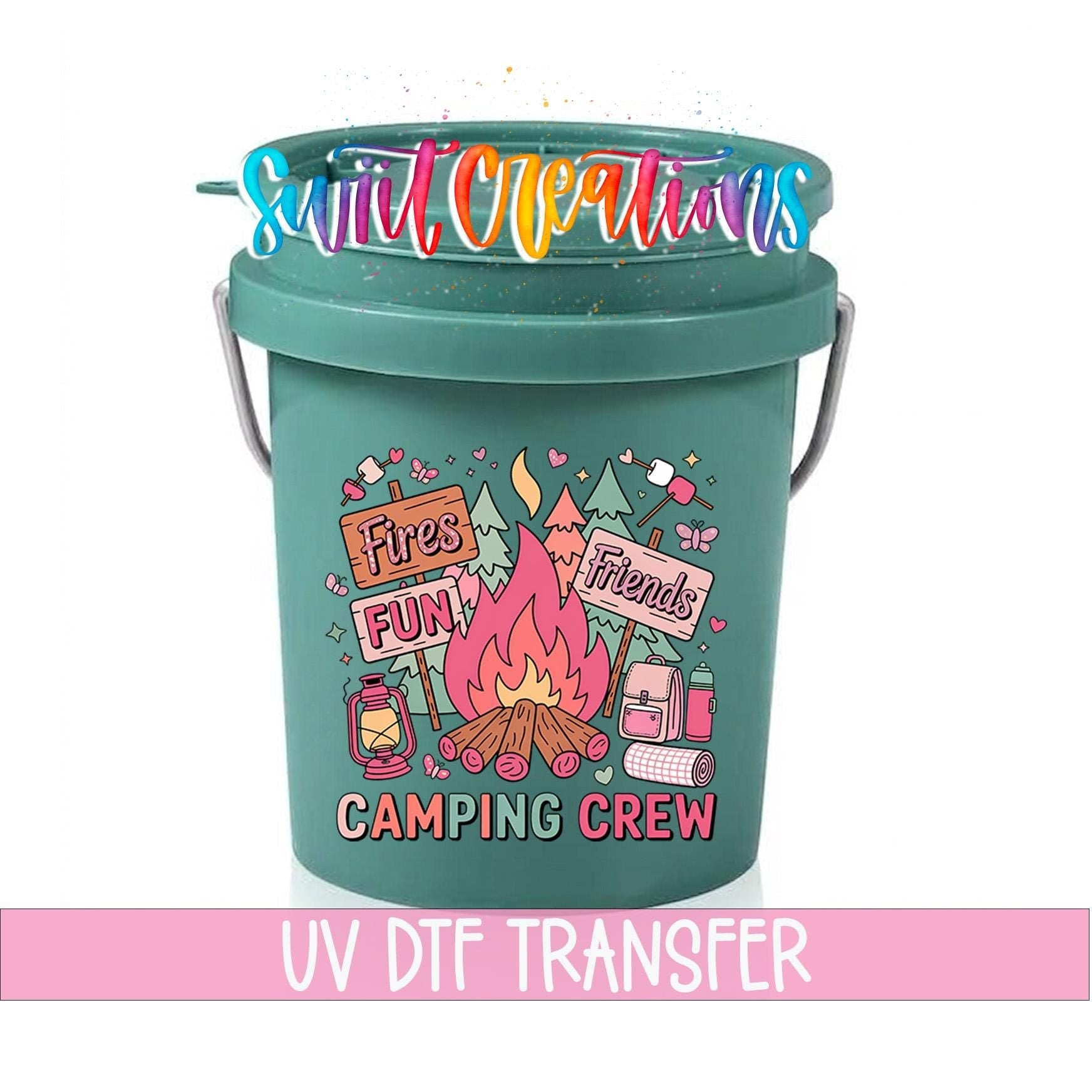 Camping Crew Mini Bucket UV DTF Transfer | Campfire Glamping Bucket Decal | MB1998 - Swiit Creations