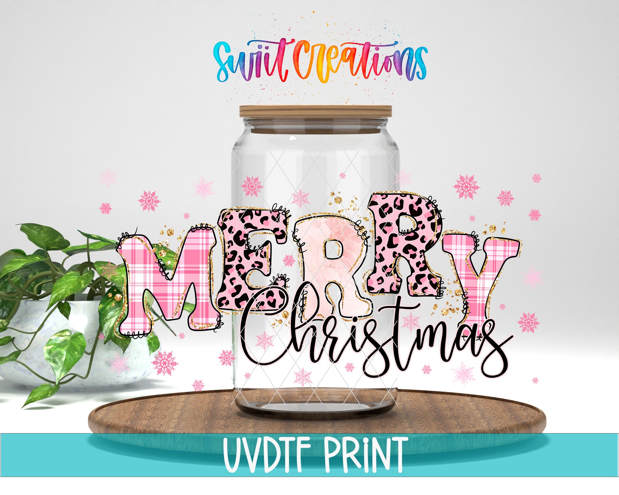 a glass jar with a merry christmas sign in it
