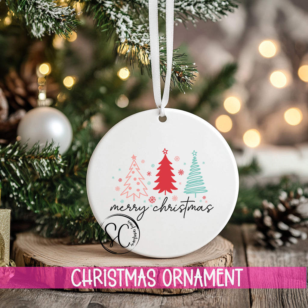 a christmas ornament hanging from a christmas tree