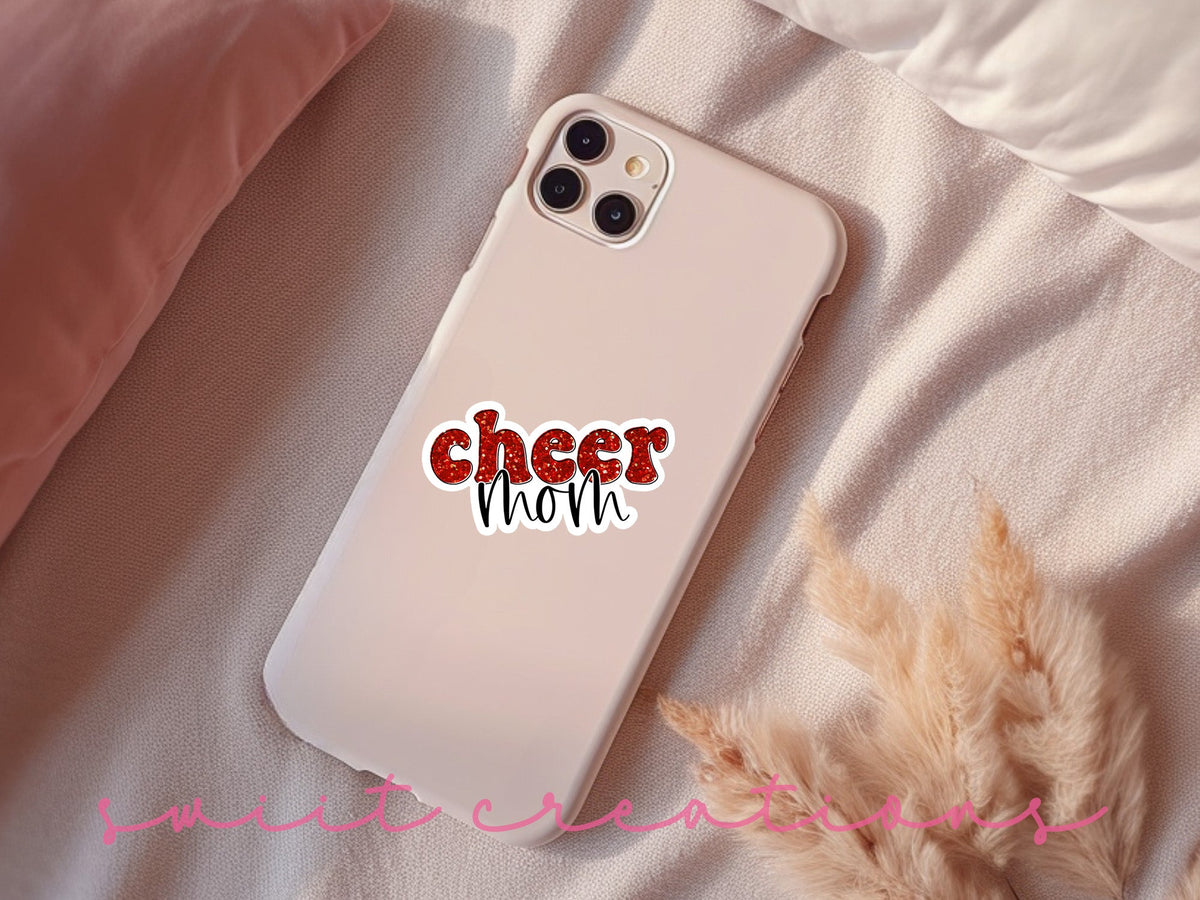 Cheer Mom Red Glitter Sticker SS740 - Swiit Creations
