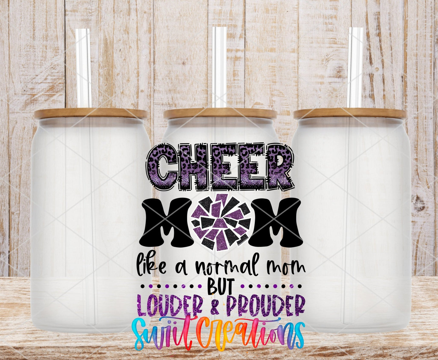 Cheer Mom UV DTF Wrap Purple Leopard Glitter Tumbler Decal | UV1531 - Swiit Creations