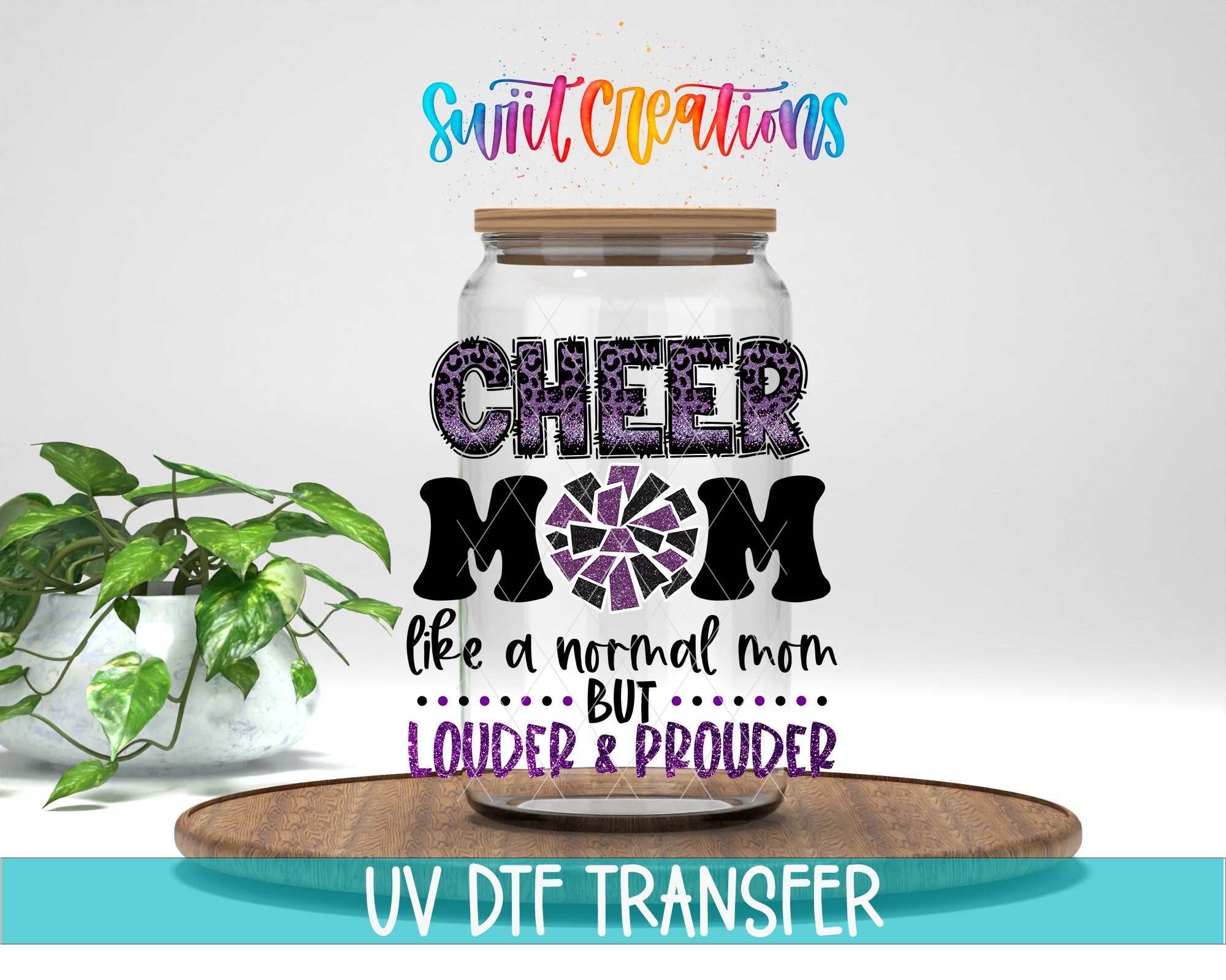 Cheer Mom UV DTF Wrap Purple Leopard Glitter Tumbler Decal | UV1531 - Swiit Creations