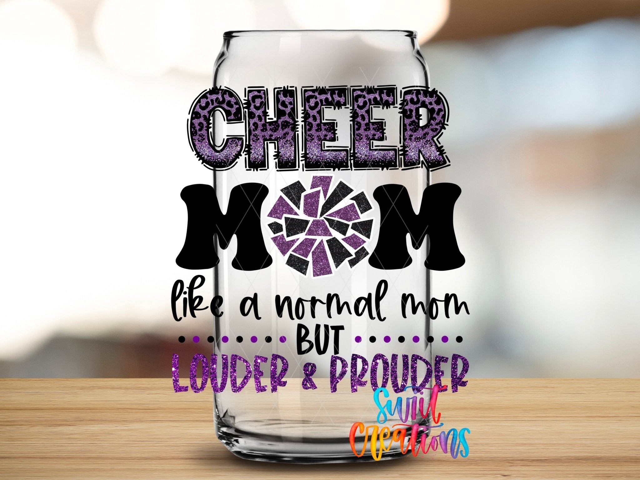 Cheer Mom UV DTF Wrap Purple Leopard Glitter Tumbler Decal | UV1531 - Swiit Creations