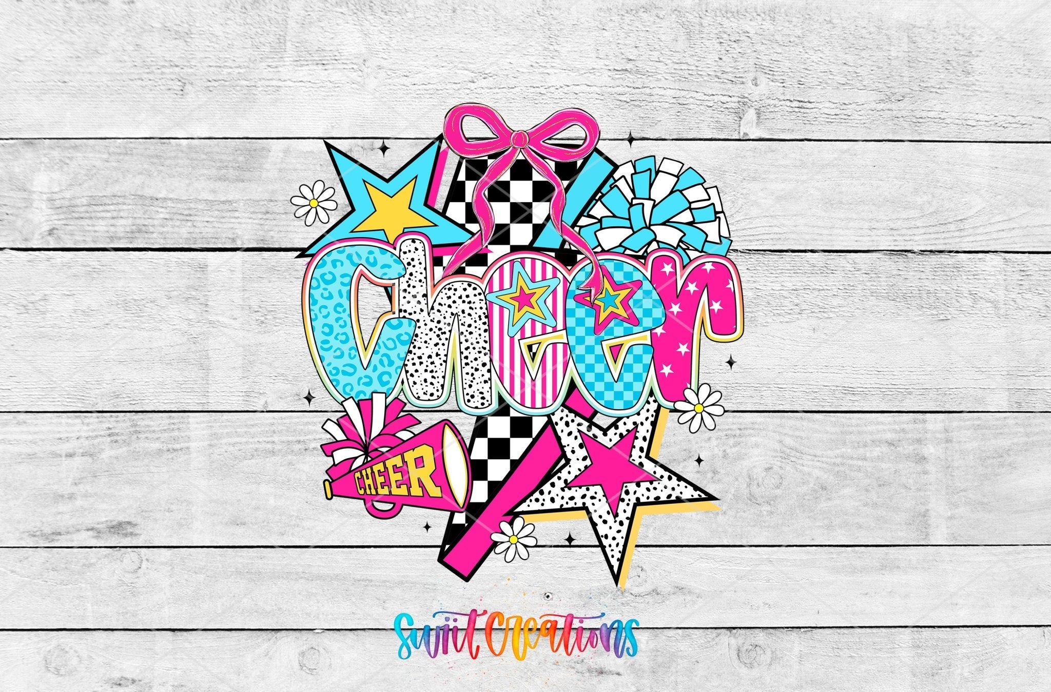 Cheer UV DTF transfer shown as a full artwork preview from Swiit Creations