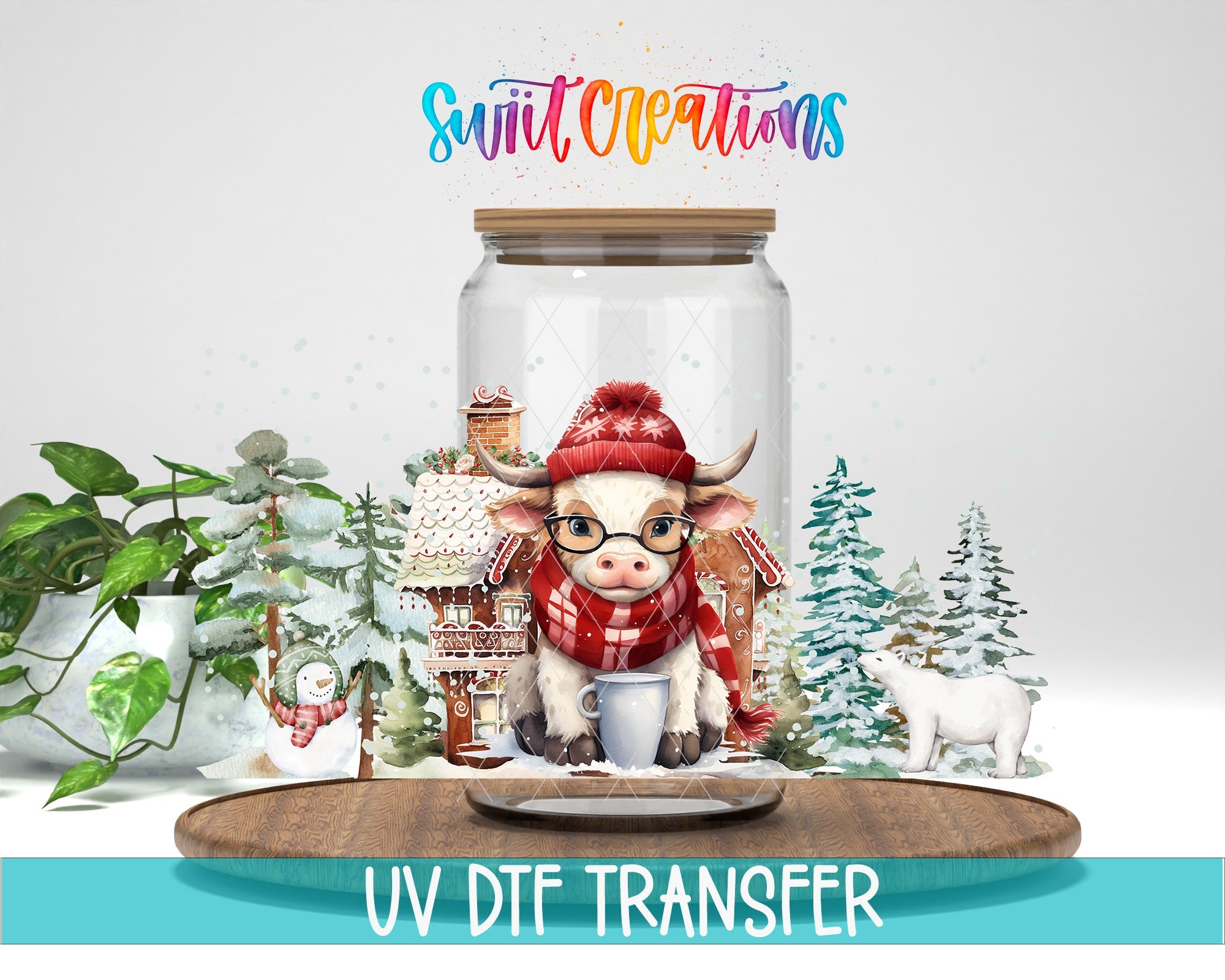 Christmas Cow Winter Cottage UV DTF Transfer Tumbler Wrap | DTF169 - Swiit Creations