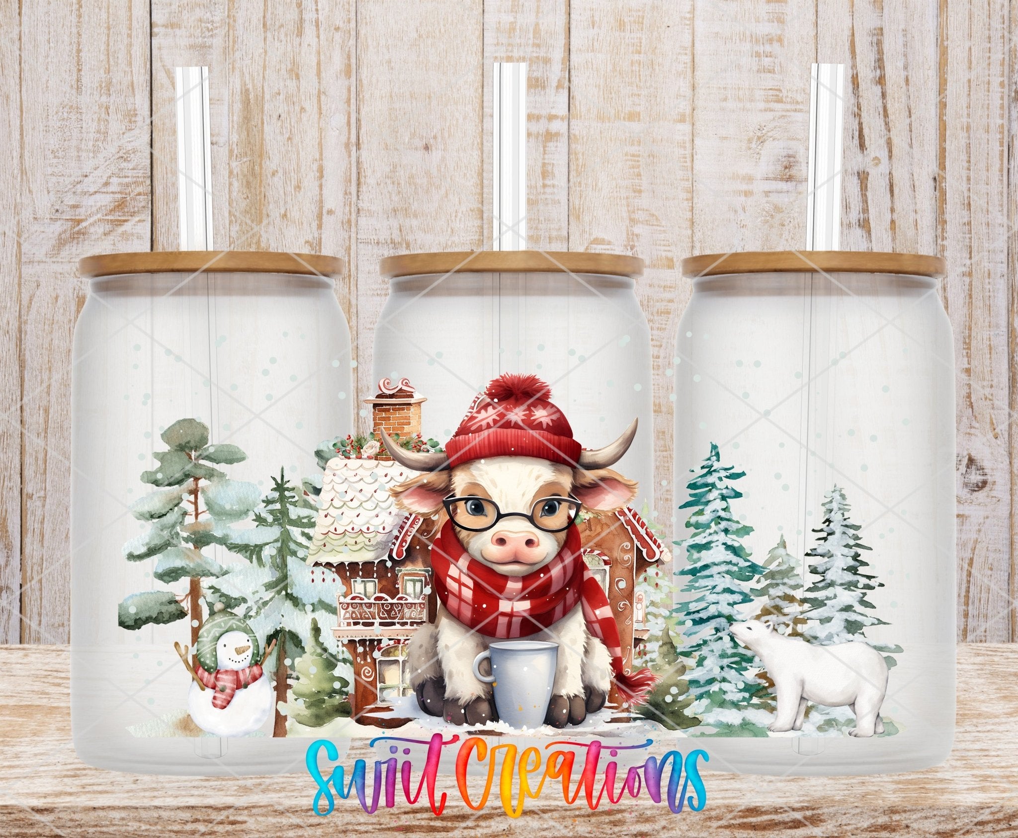 Christmas Cow Winter Cottage UV DTF Transfer Tumbler Wrap | DTF169 - Swiit Creations