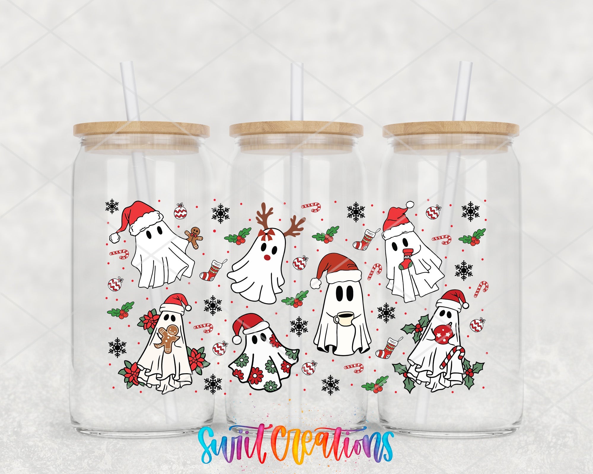 Christmas Ghosts Santa Hat UV DTF Transfer Tumbler Wrap | DTF200 - Swiit Creations