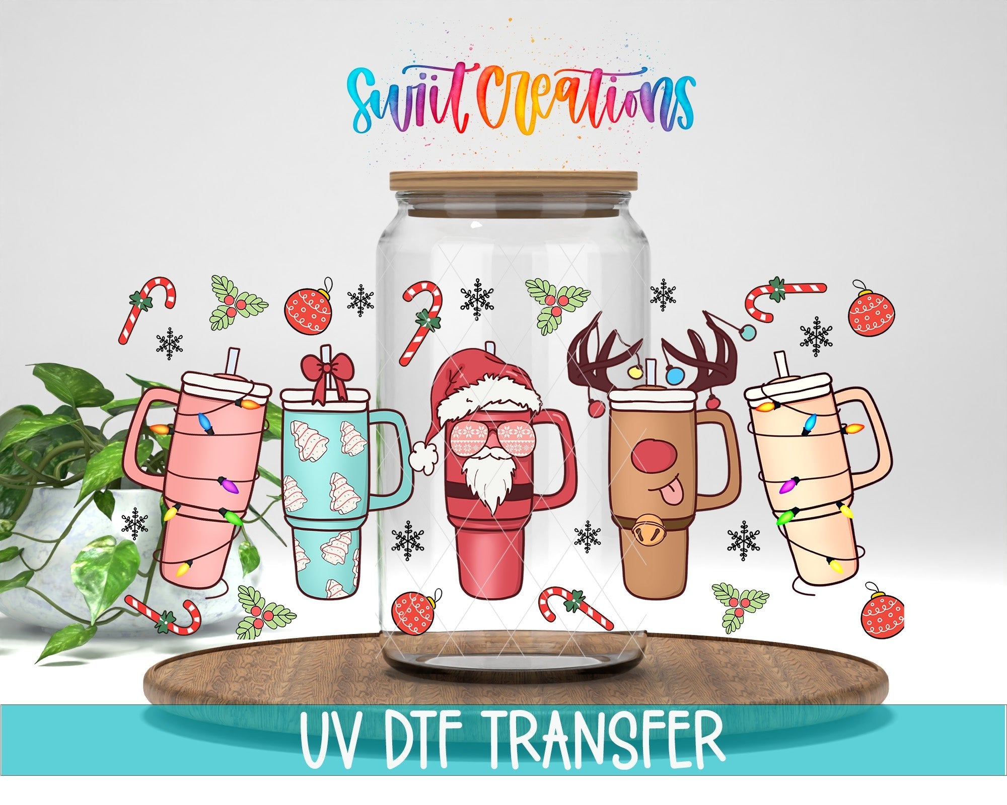Christmas Tumblers Santa Reindeer Pastel Holiday Cups UV DTF Transfer Tumbler Wrap | DTF015 - Swiit Creations