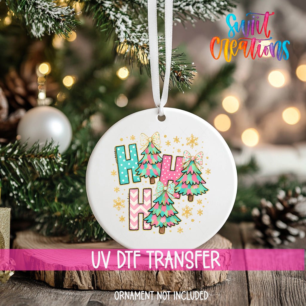 Christmas UV DTF Ornament Transfer | Colorful Trees & Glitter Bows | O-1730 - Swiit Creations
