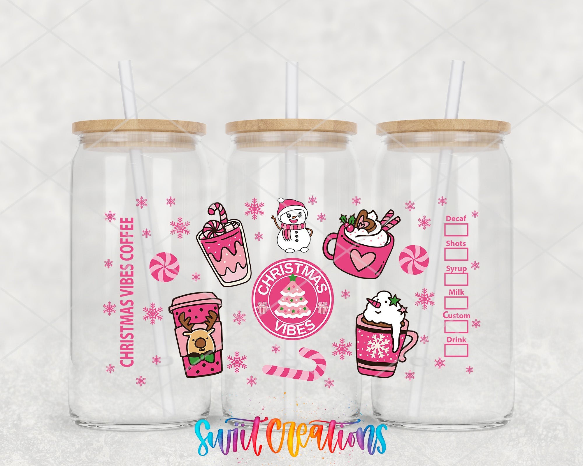 Christmas Vibes Coffee Pink Holiday UV DTF Transfer Tumbler Wrap | DTF114 - Swiit Creations