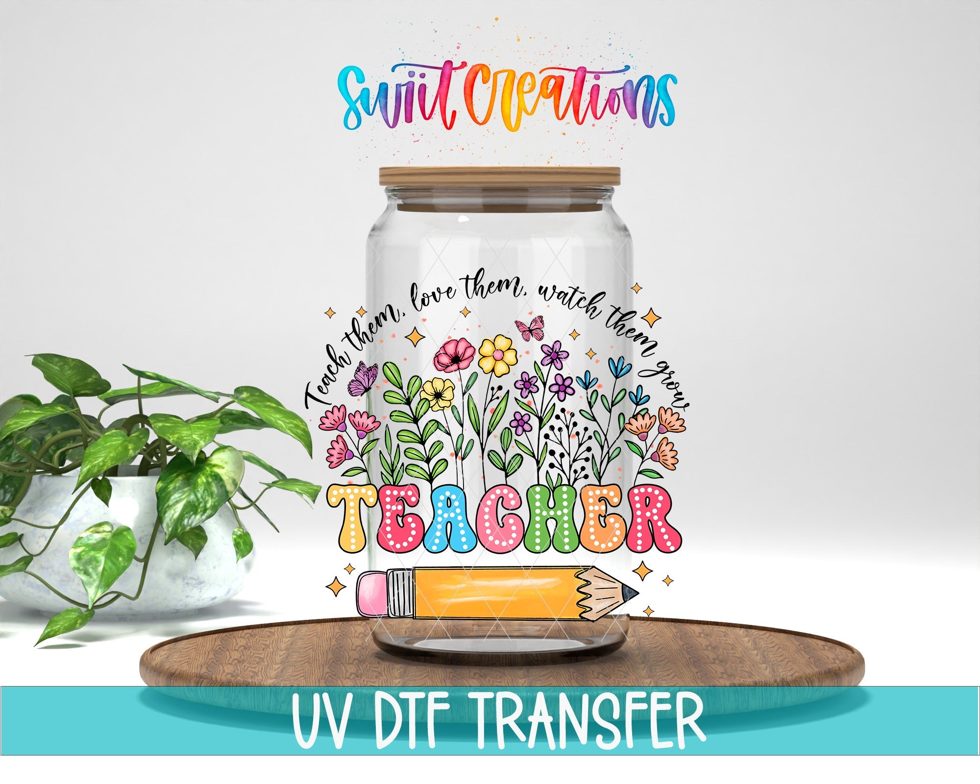 Colorful Floral Teacher UV DTF Cup Decal | UV1167 - Swiit Creations