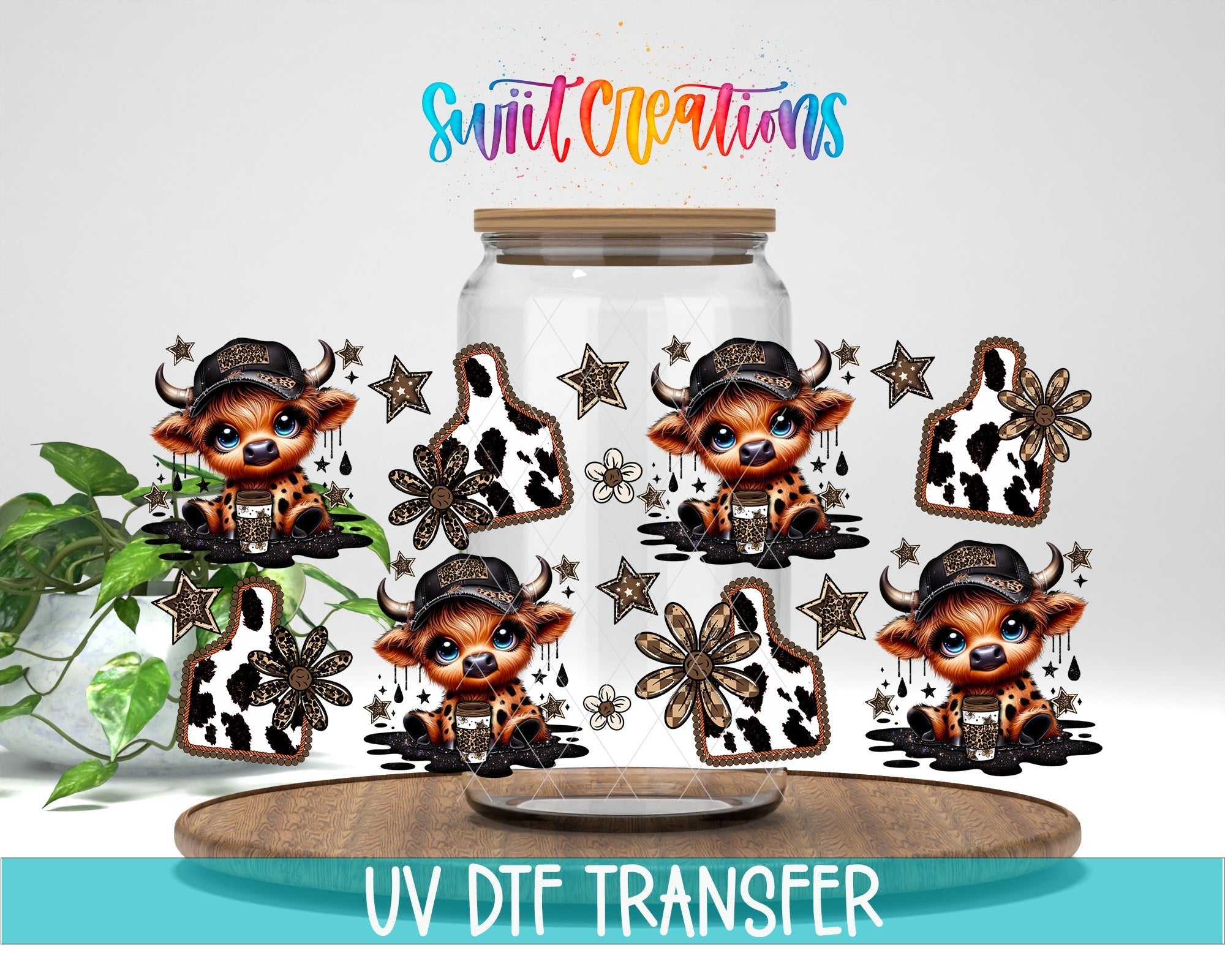 Country Cowgirl Highland Cow UV DTF Transfer Tumbler Wrap | Western Cow Print Cup Wrap Transfer | DTF309 - Swiit Creations