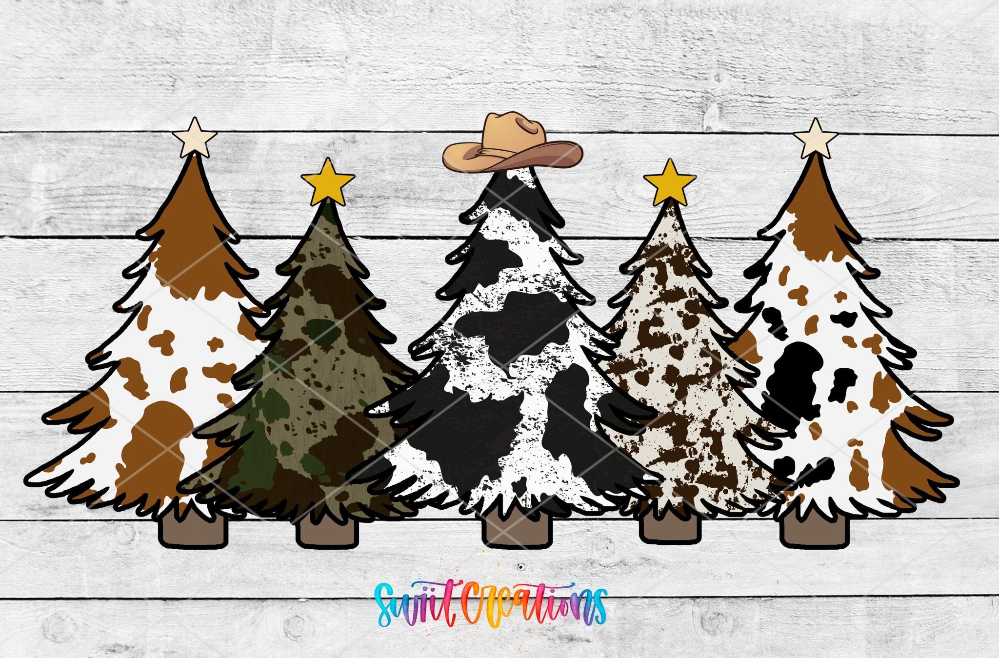 Cow Print Christmas Trees Western UV DTF Transfer Tumbler Wrap | DTF085 - Swiit Creations