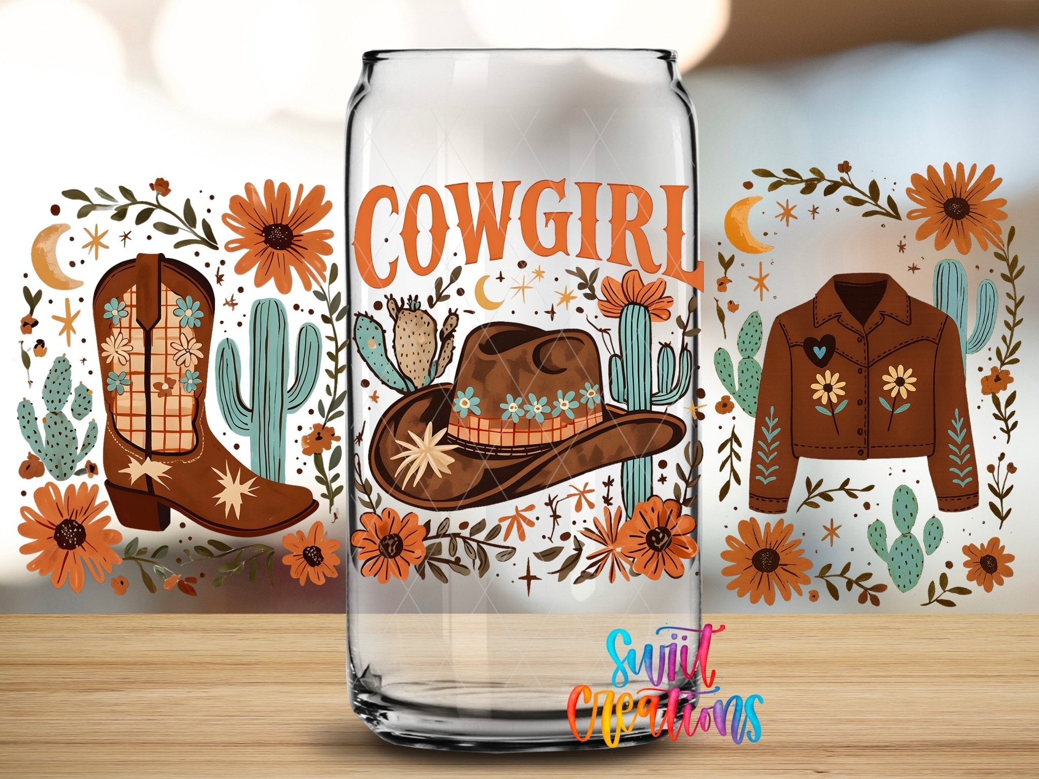 Cowgirl Western UV DTF Transfer Tumbler Wrap | Cowboy Hat Boots Jacket Floral Tumbler Design | DTF282 - Swiit Creations