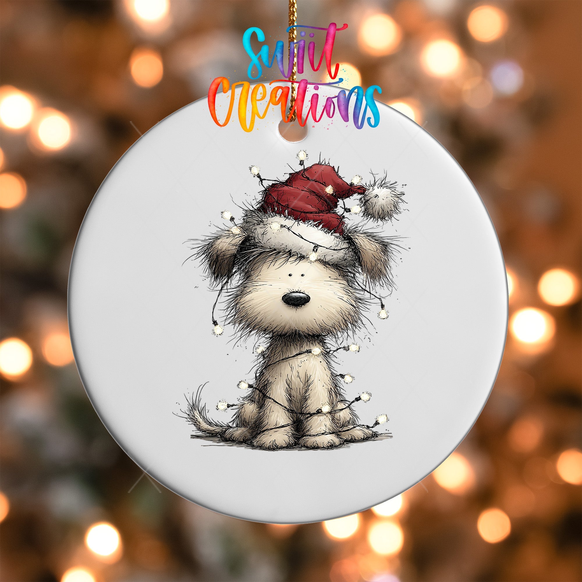 Cute Christmas Dog With Lights UV DTF Ornament Transfer | O-1975 - Swiit Creations