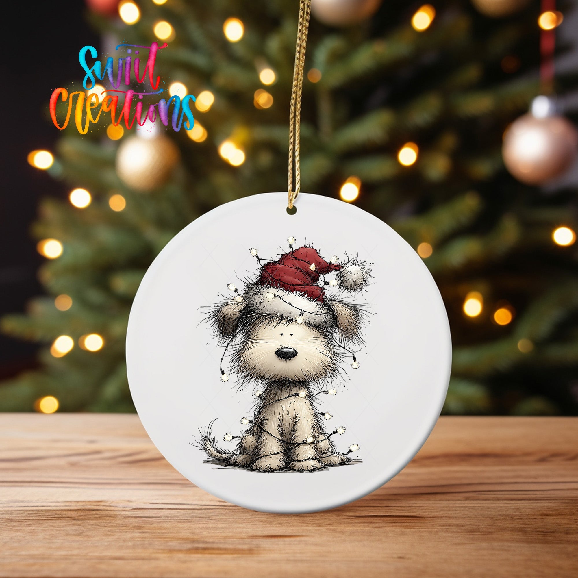 Cute Christmas Dog With Lights UV DTF Ornament Transfer | O-1975 - Swiit Creations