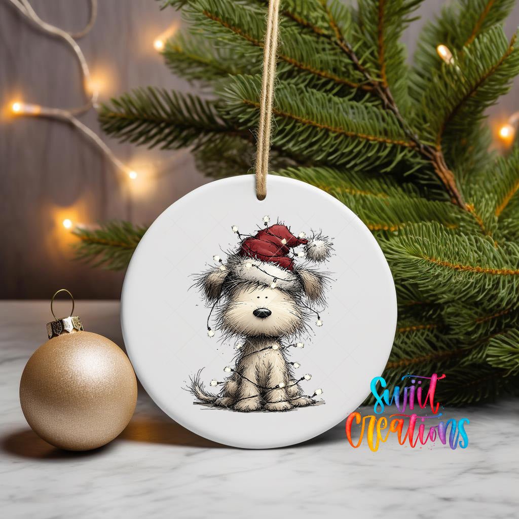 Cute Christmas Dog With Lights UV DTF Ornament Transfer | O-1975 - Swiit Creations