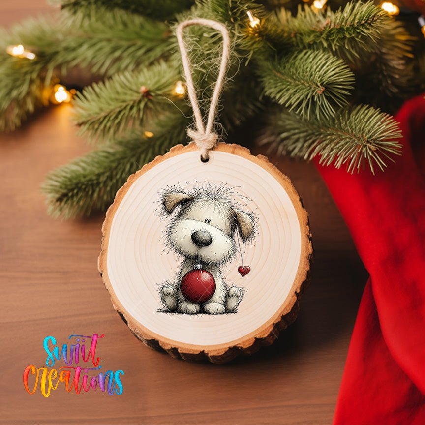 Cute Christmas Dog With Red Ornament UV DTF Ornament Transfer | O-1969 - Swiit Creations