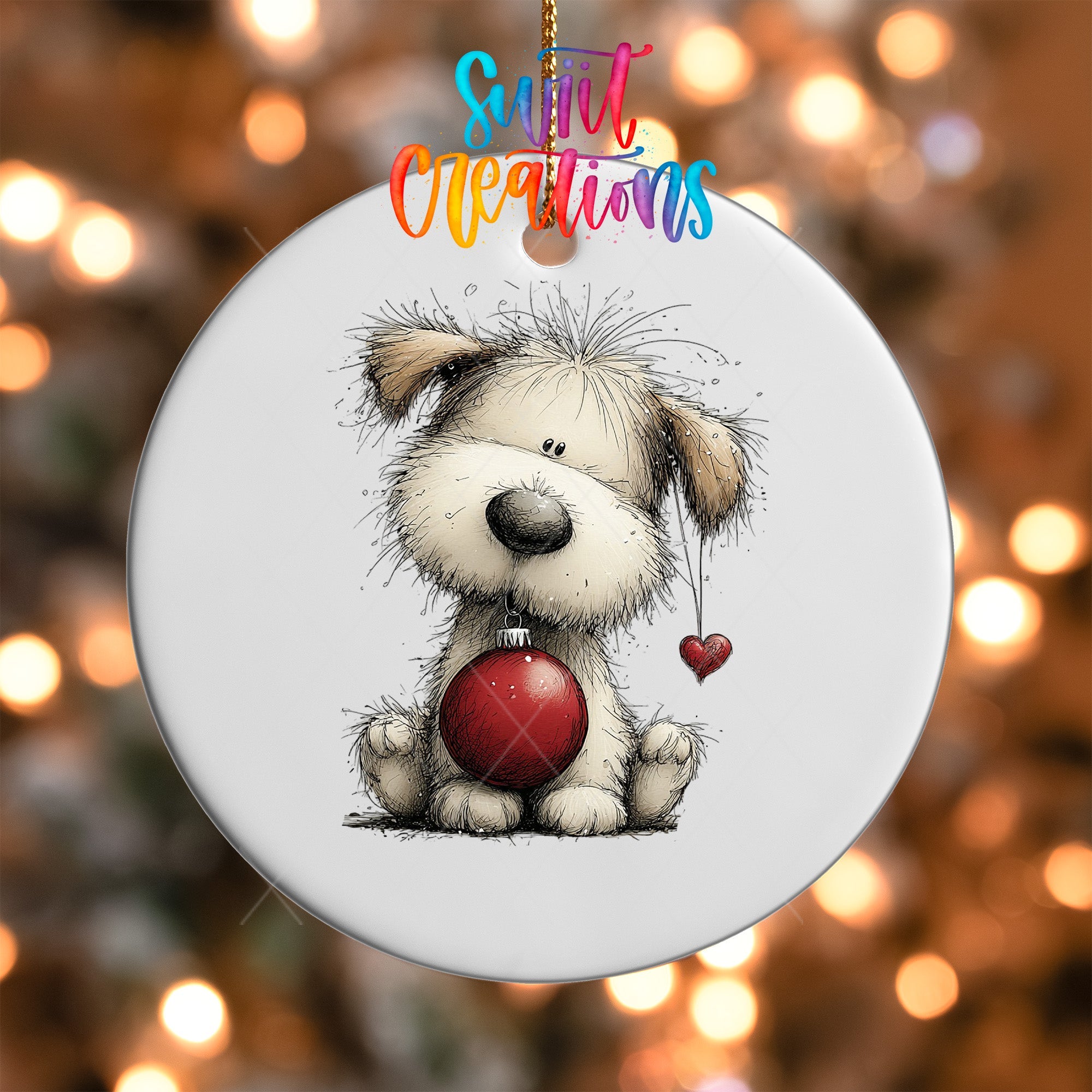 Cute Christmas Dog With Red Ornament UV DTF Ornament Transfer | O-1969 - Swiit Creations