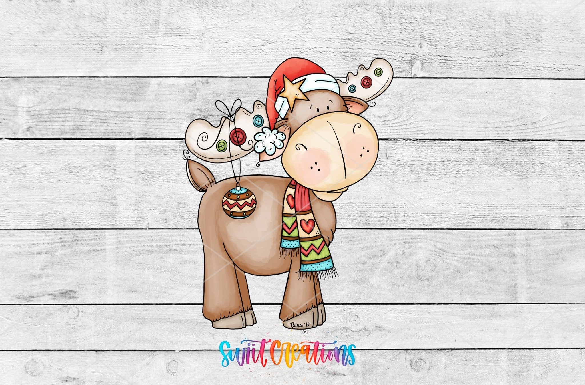 Cute Christmas Moose holiday UV DTF transfer artwork by Swiit Creations