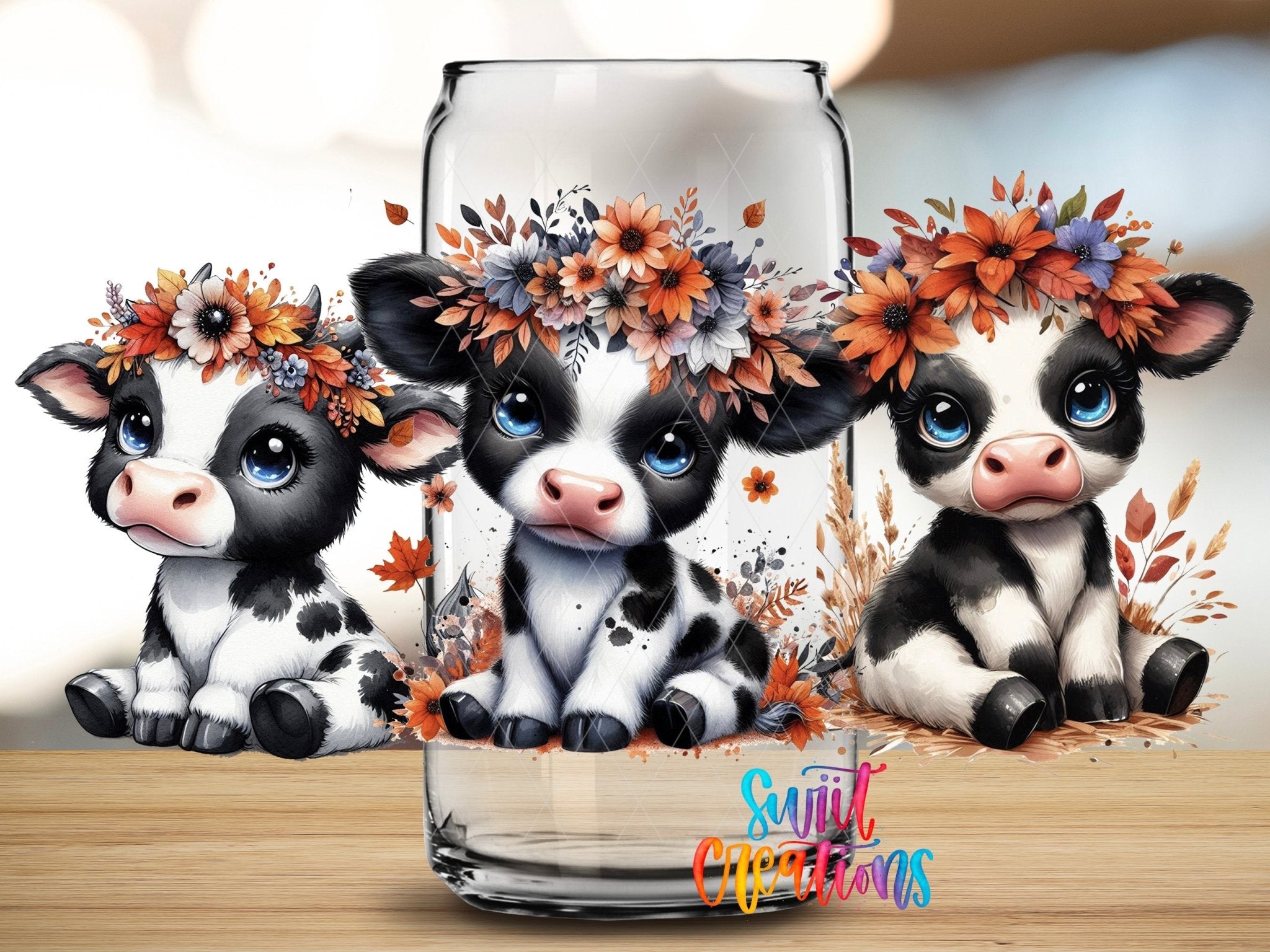 Cute Cow UV DTF Transfer Tumbler Wrap Floral Baby Calf Farm Style | DTF318 - Swiit Creations
