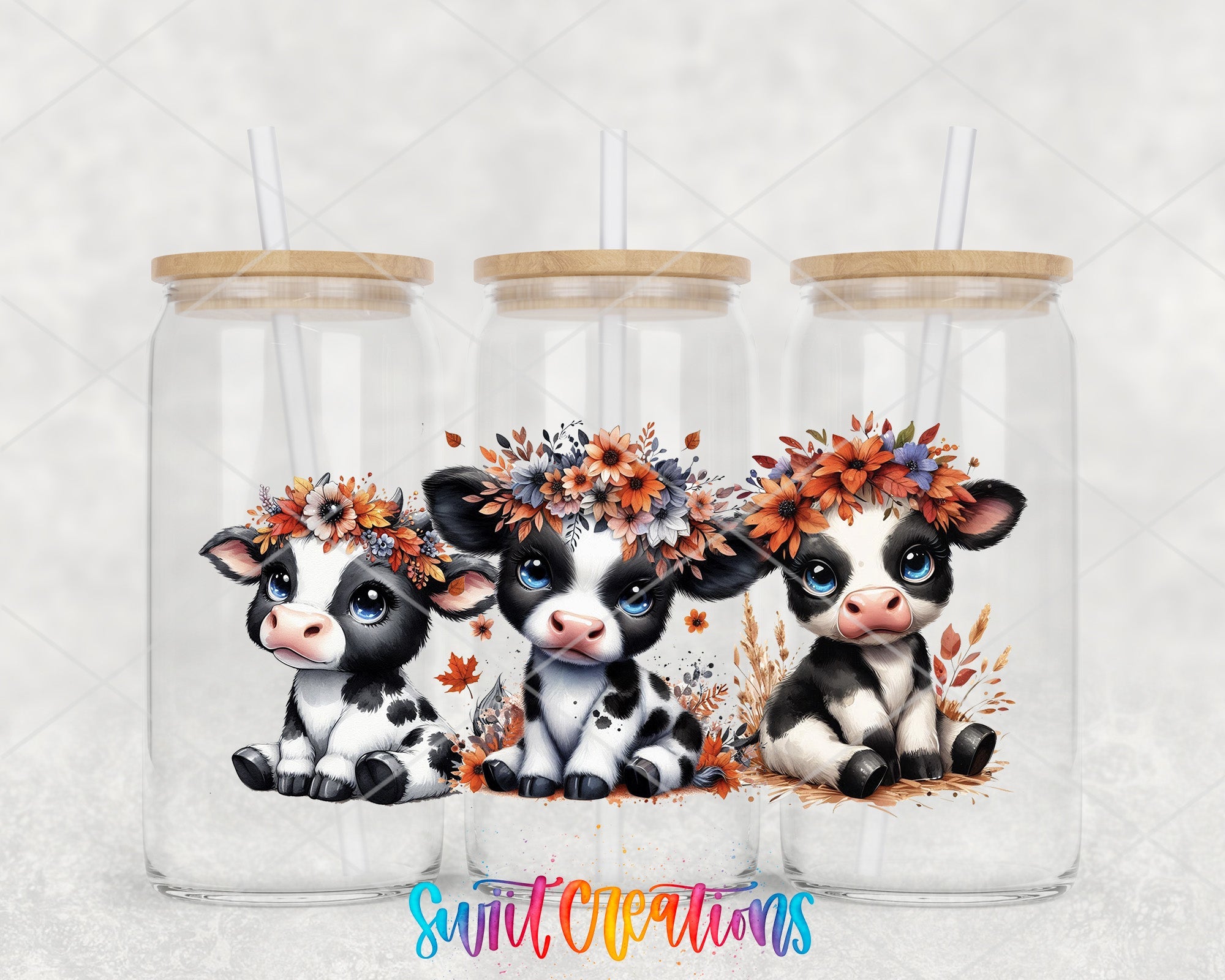 Cute Cow UV DTF Transfer Tumbler Wrap Floral Baby Calf Farm Style | DTF318 - Swiit Creations