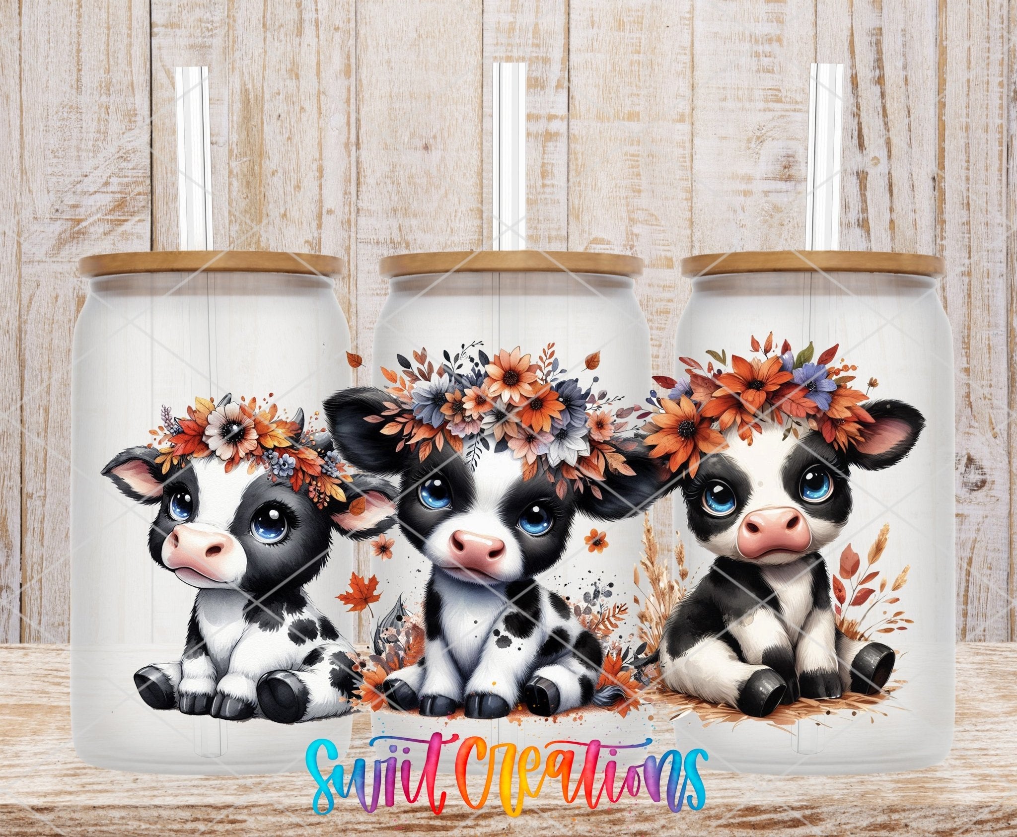 Cute Cow UV DTF Transfer Tumbler Wrap Floral Baby Calf Farm Style | DTF318 - Swiit Creations