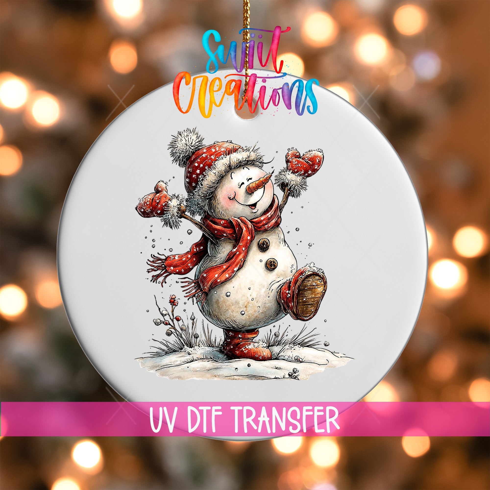 Cute Dancing Snowman UV DTF Ornament Transfer | O-1839 - Swiit Creations
