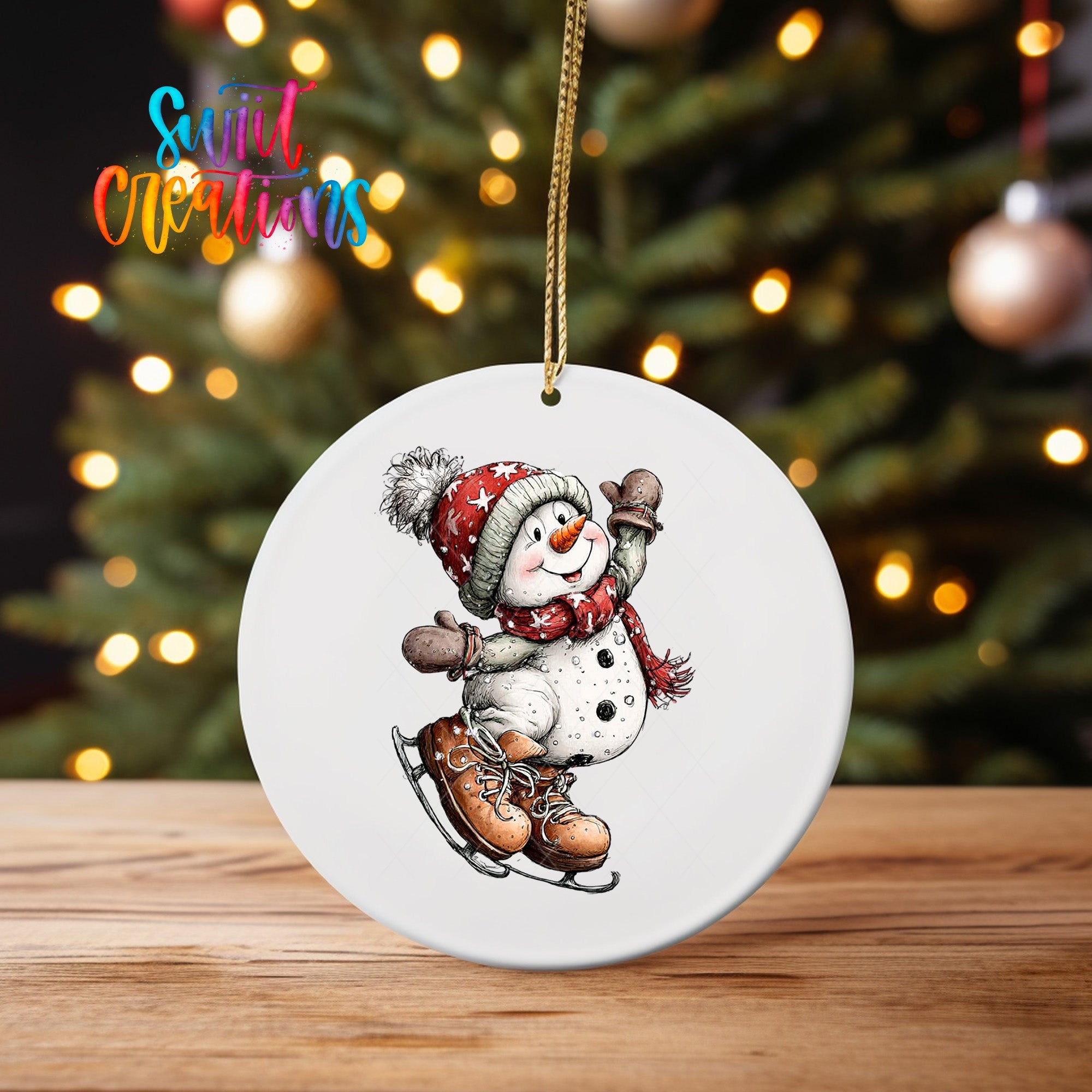 Cute Ice Skating Snowman UV DTF Ornament Transfer | O-1823 - Swiit Creations