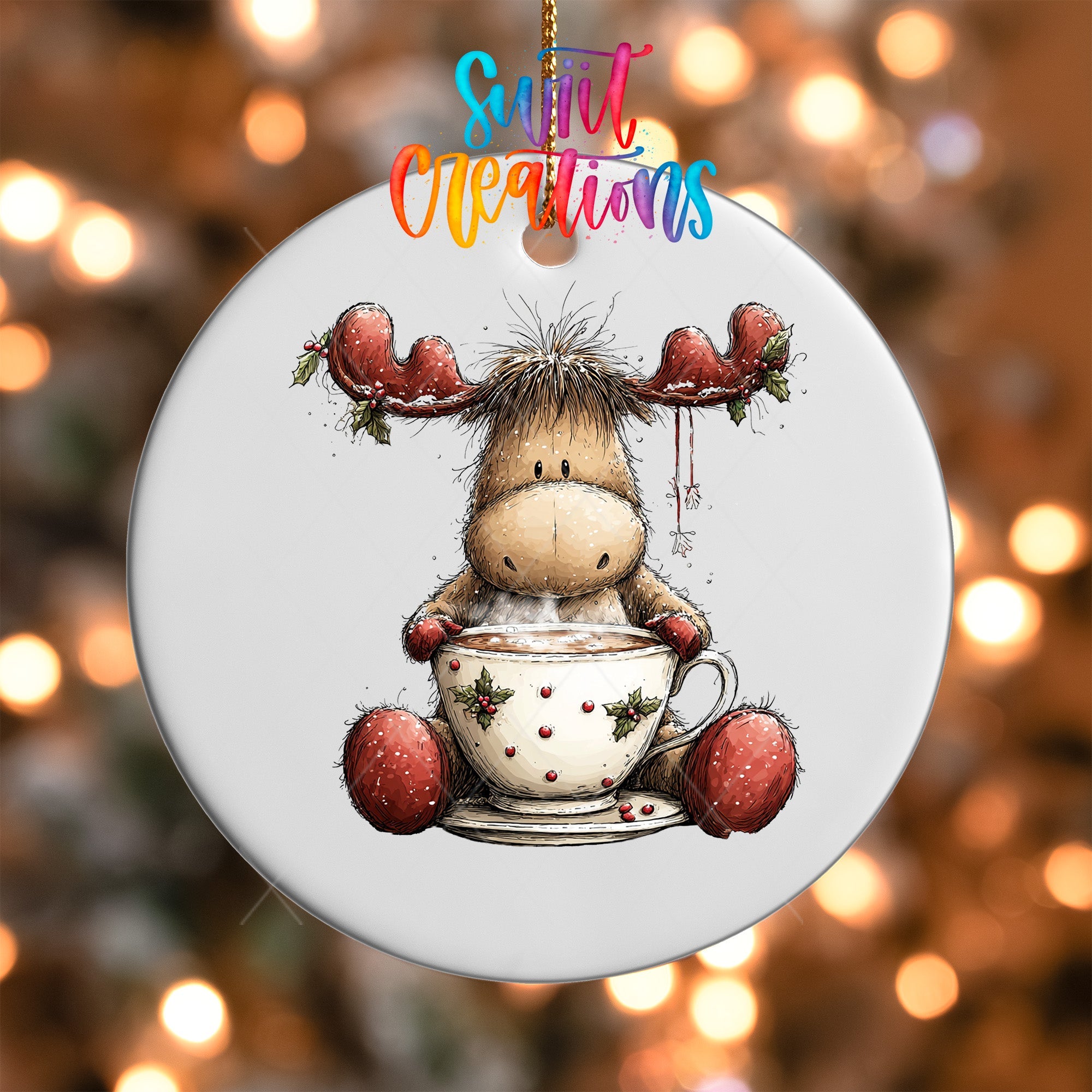 Cute Moose In Holly Mug UV DTF Ornament Transfer | O-1861 - Swiit Creations