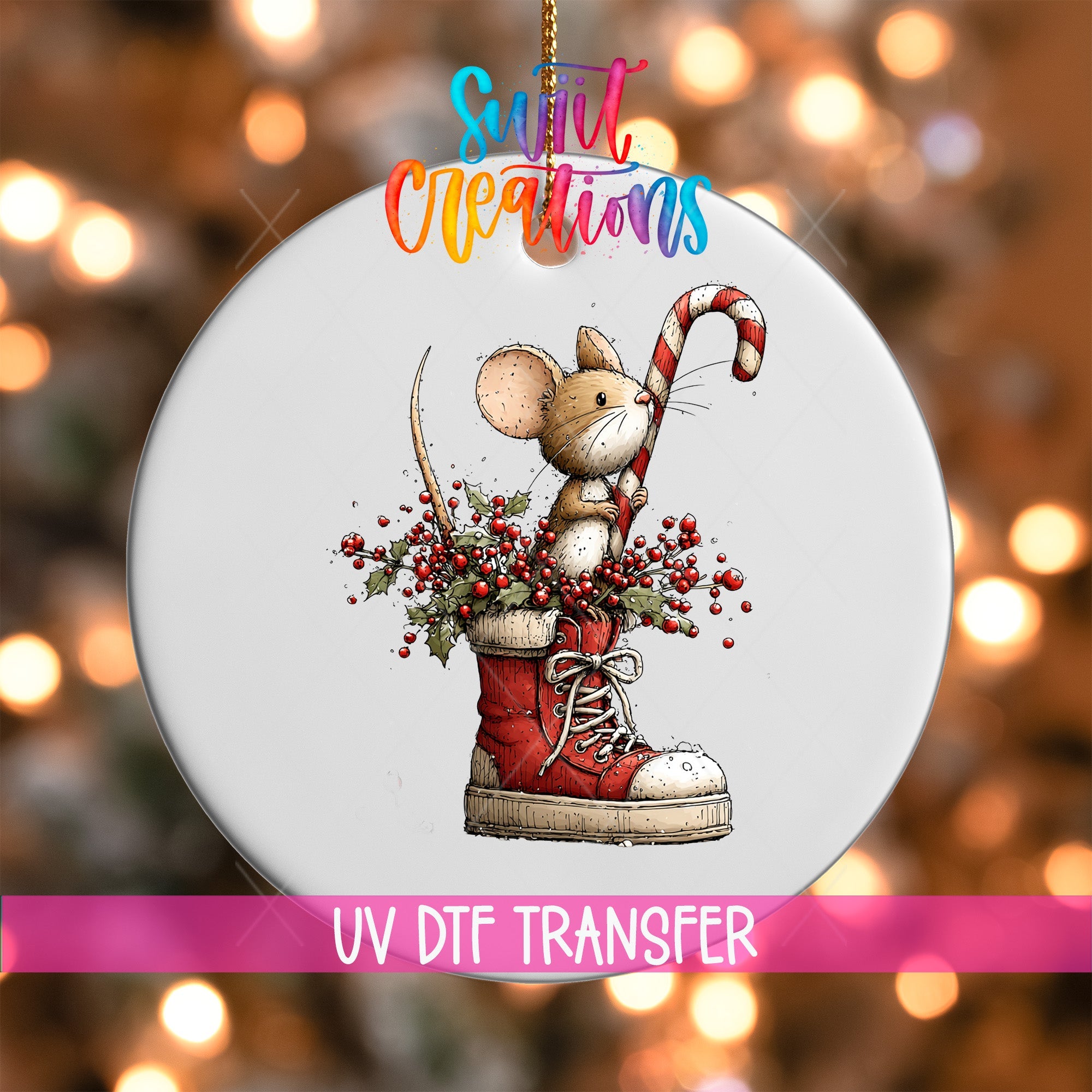 Cute Mouse In Red Boot UV DTF Ornament Transfer | O-1858 - Swiit Creations