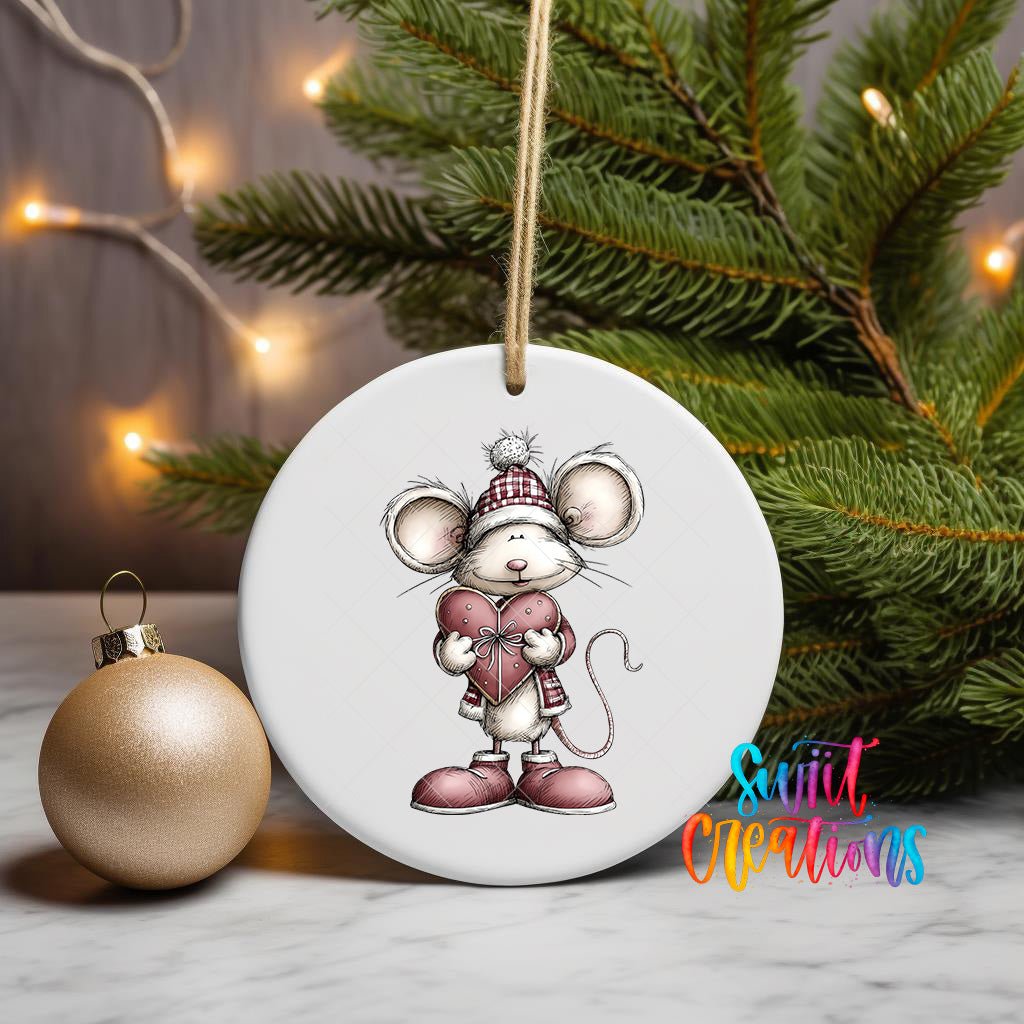 Cute Mouse With Pink Heart UV DTF Ornament Transfer | O-1932 - Swiit Creations