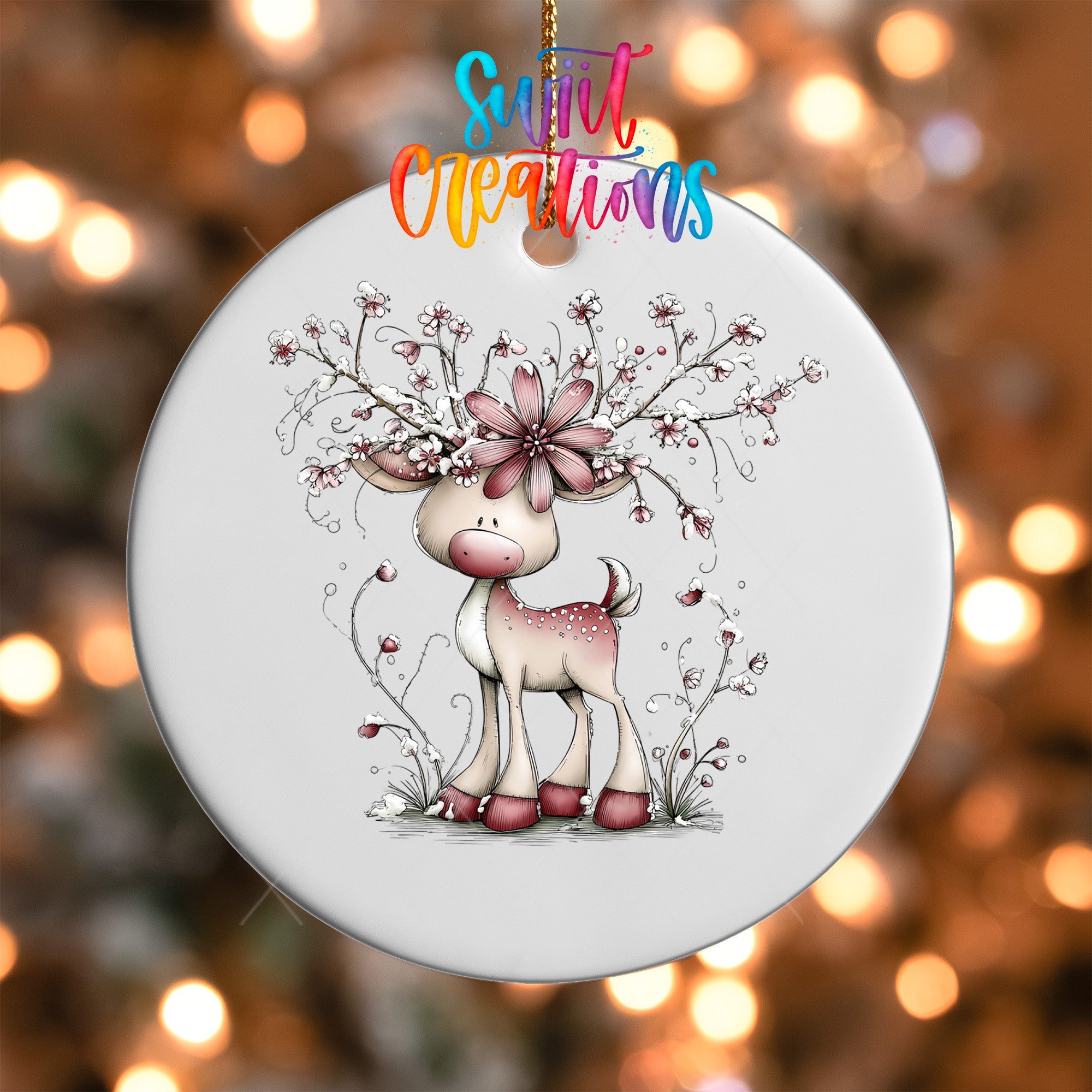 Cute Pink Deer With Floral Antlers UV DTF Ornament Transfer | O-1944 - Swiit Creations