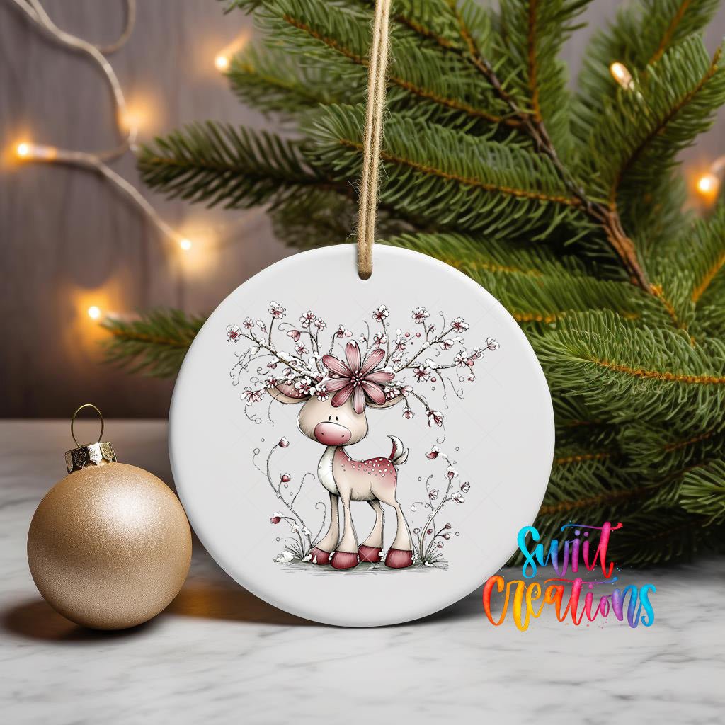 Cute Pink Deer With Floral Antlers UV DTF Ornament Transfer | O-1944 - Swiit Creations