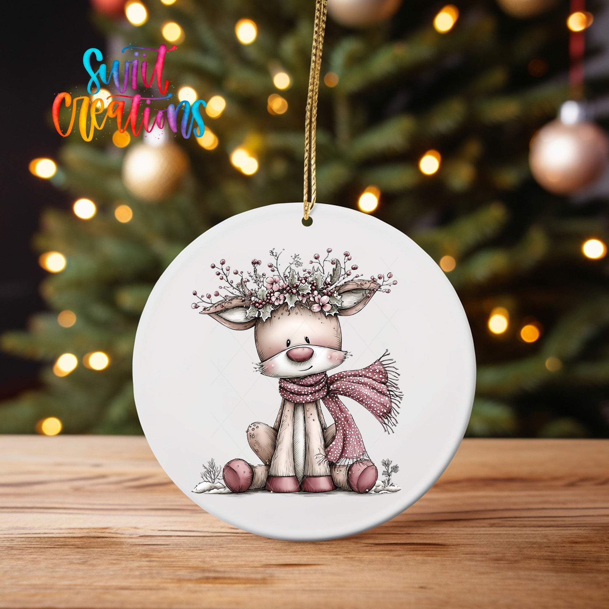 Cute Pink Deer With Floral Crown UV DTF Ornament Transfer | O-1943 - Swiit Creations