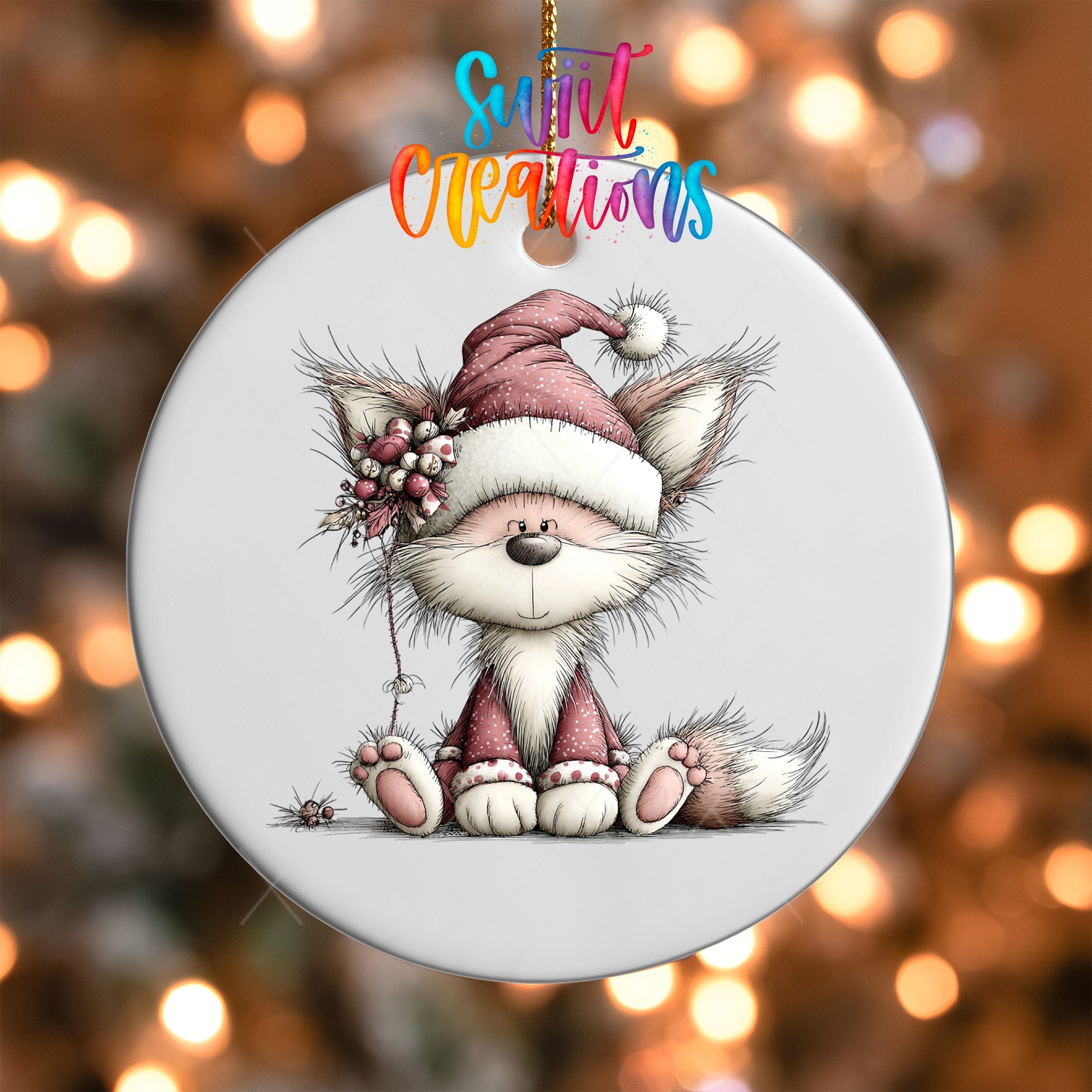 Cute Pink Fox In Santa Hat UV DTF Ornament Transfer | O-1941 - Swiit Creations