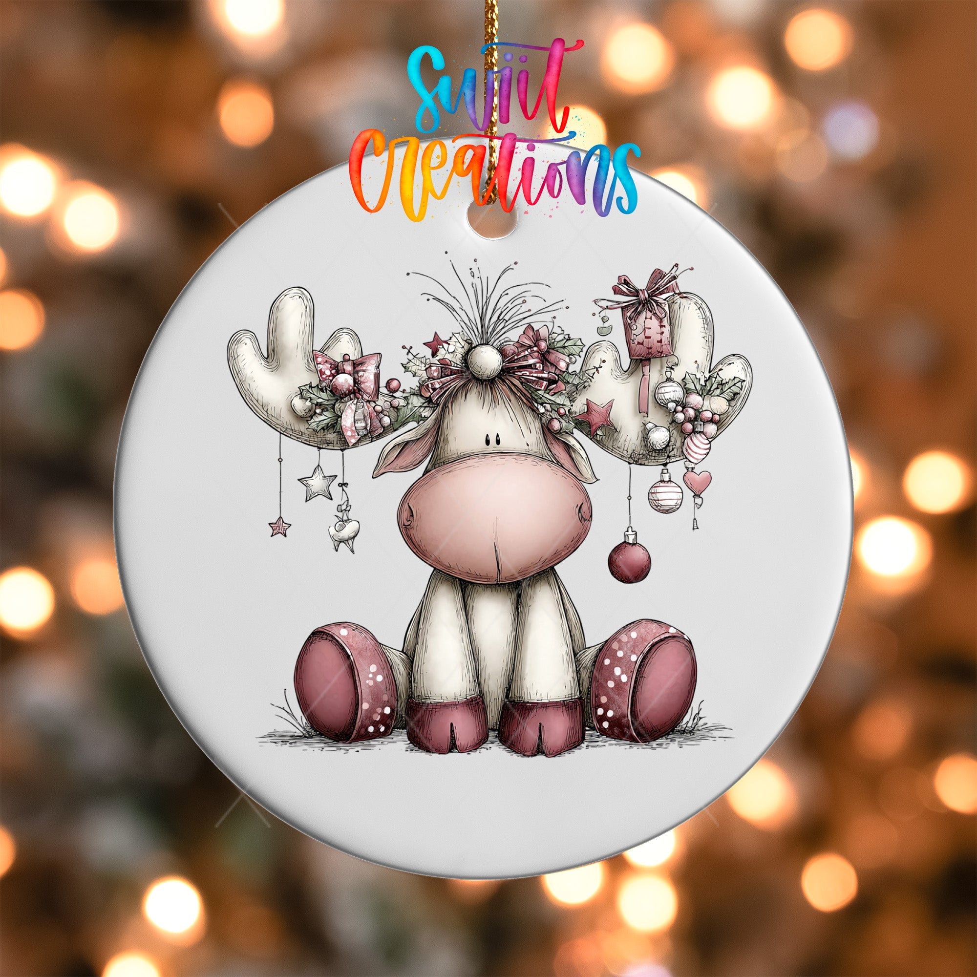Cute Pink Moose Ornament UV DTF Transfer | O-1935 - Swiit Creations