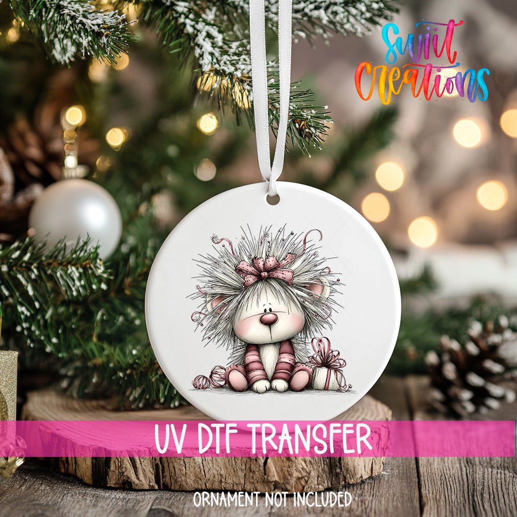 Cute Pink Mouse With Gift UV DTF Ornament Transfer | O-1937 - Swiit Creations