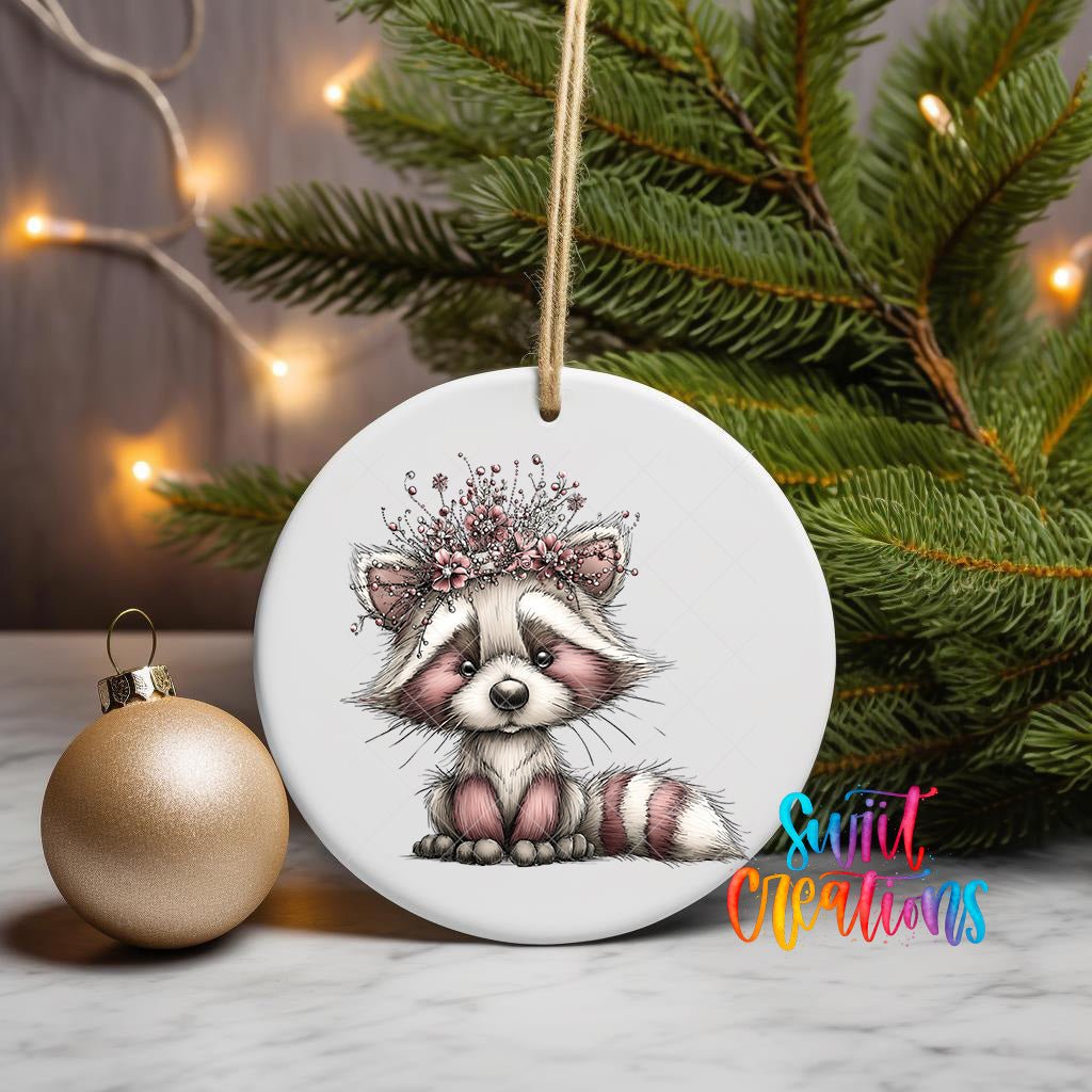 Cute Pink Raccoon With Floral Crown UV DTF Ornament Transfer | O-1929 - Swiit Creations