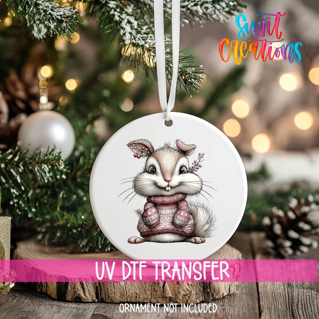 Cute Pink Squirrel In Sweater UV DTF Ornament Transfer | O-1945 - Swiit Creations