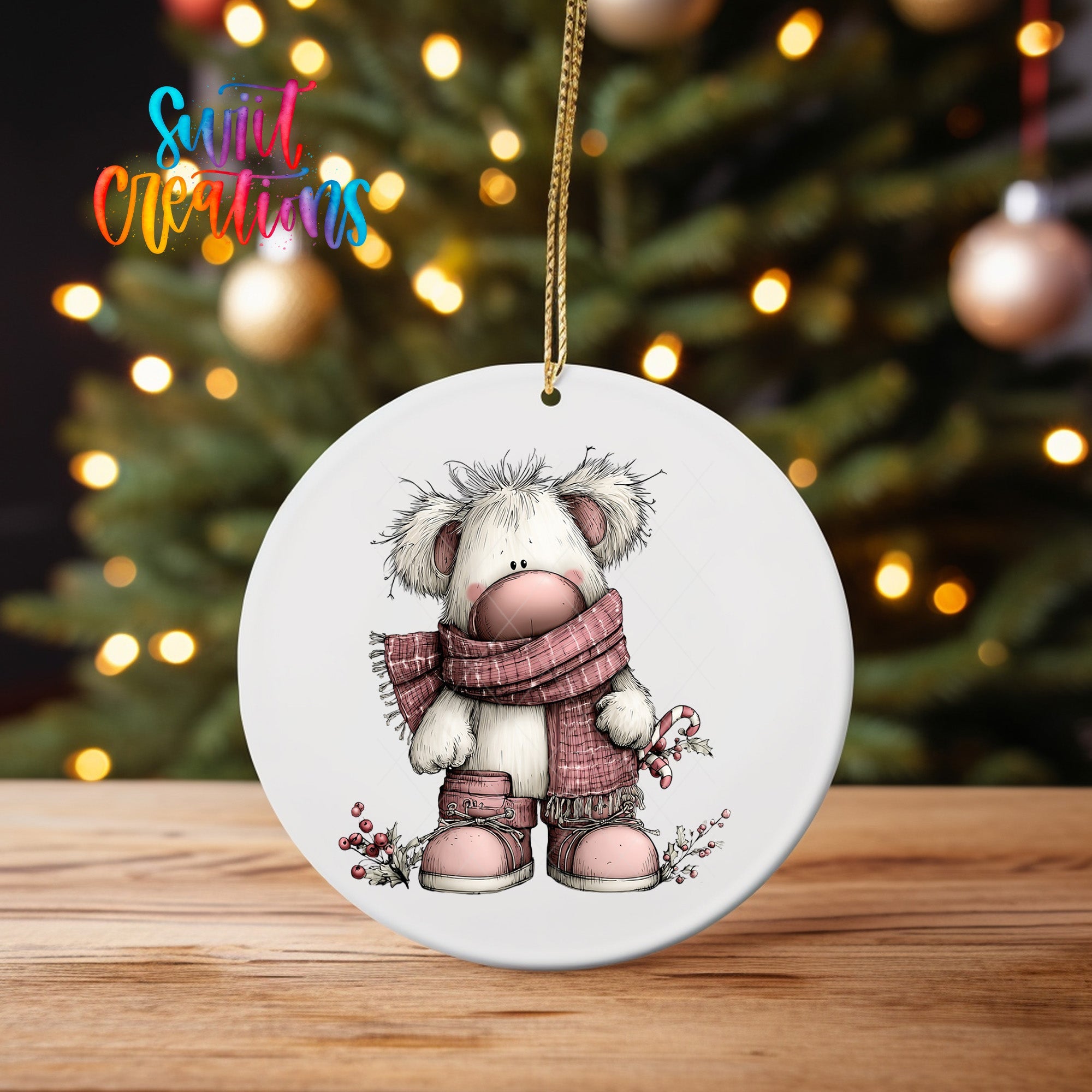 Cute Pink Winter Bear Christmas UV DTF Ornament Transfer | O-1953 - Swiit Creations
