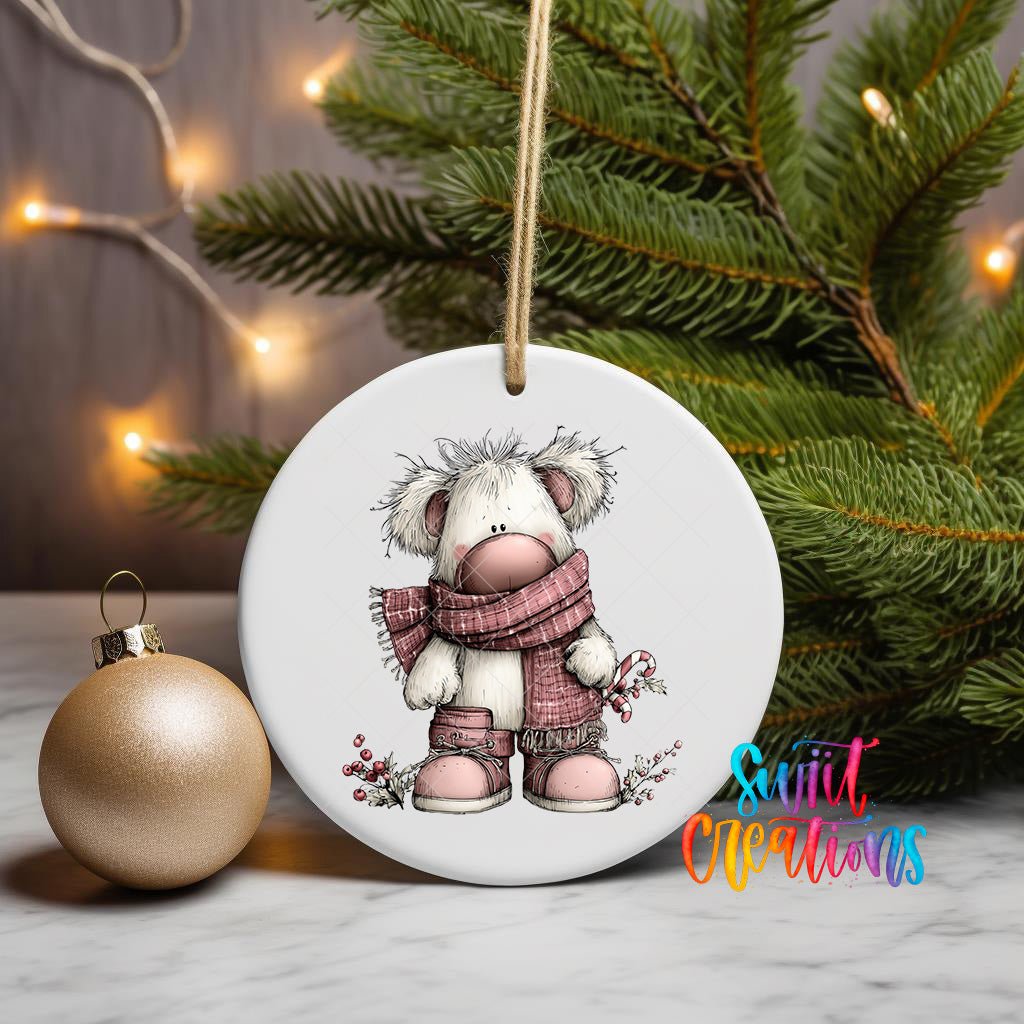 Cute Pink Winter Bear Christmas UV DTF Ornament Transfer | O-1953 - Swiit Creations