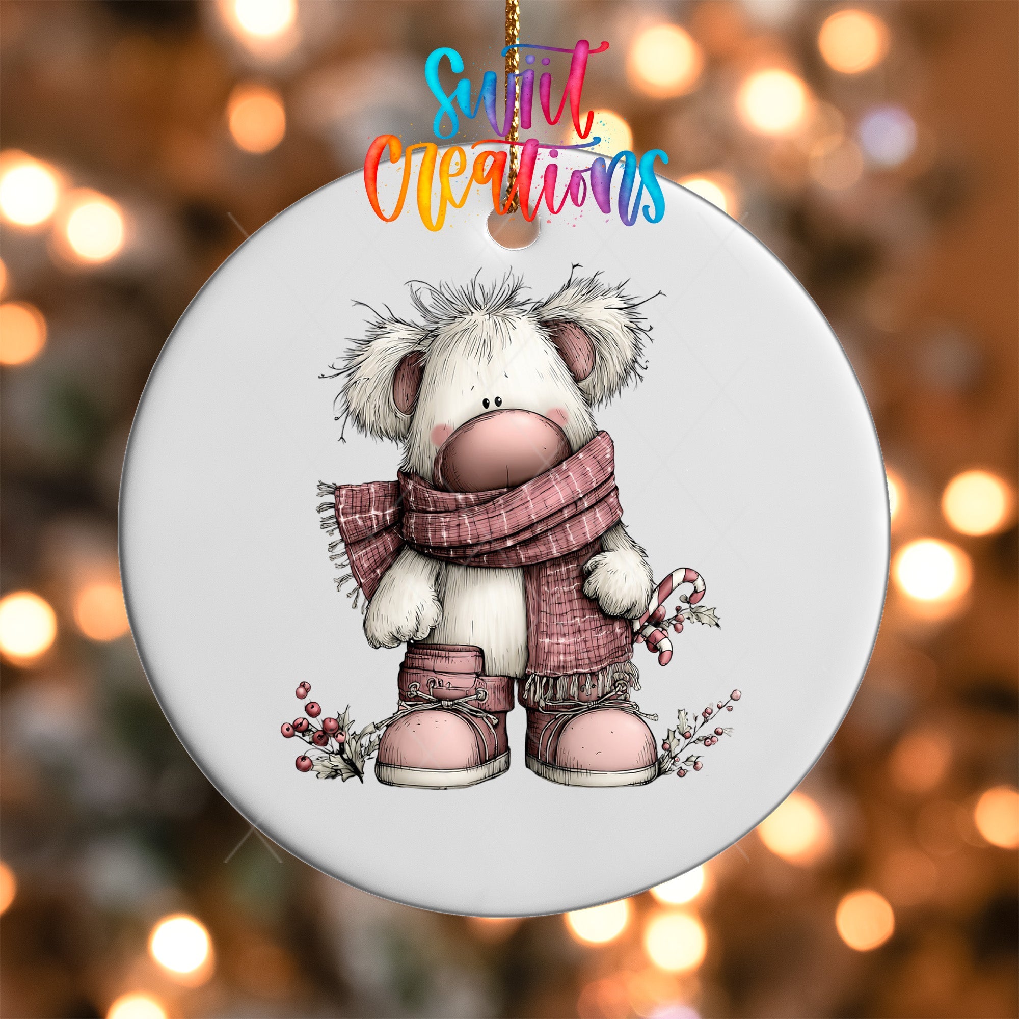 Cute Pink Winter Bear Christmas UV DTF Ornament Transfer | O-1953 - Swiit Creations