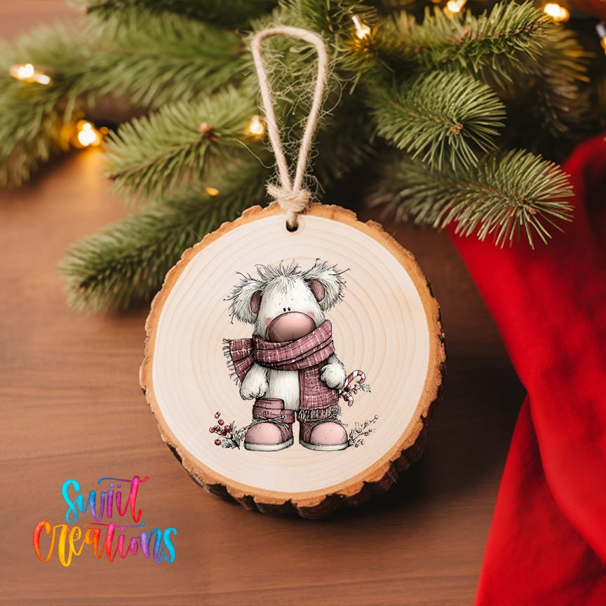 Cute Pink Winter Bear Christmas UV DTF Ornament Transfer | O-1953 - Swiit Creations