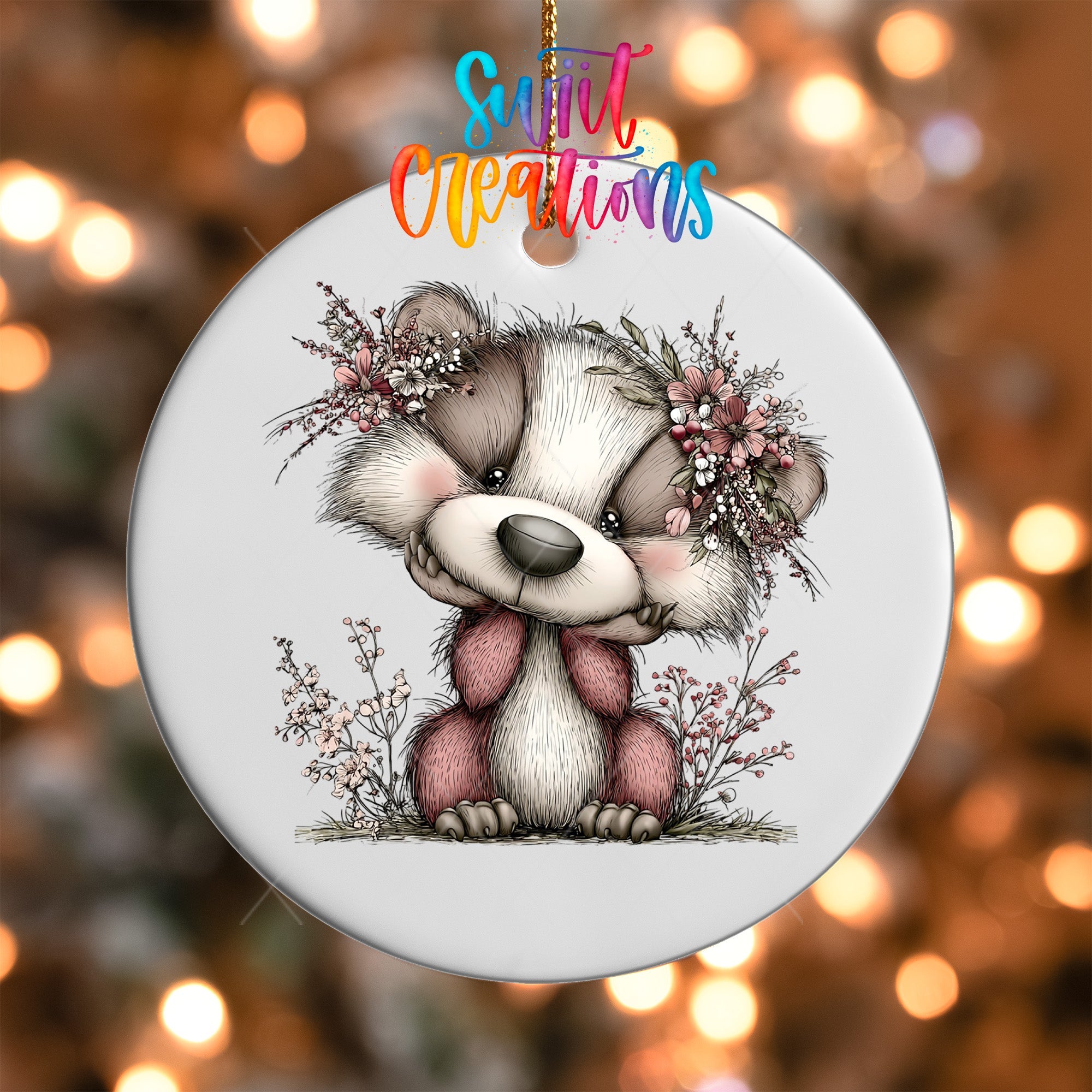 Cute Pink Woodland Raccoon UV DTF Ornament Transfer | O-1956 - Swiit Creations