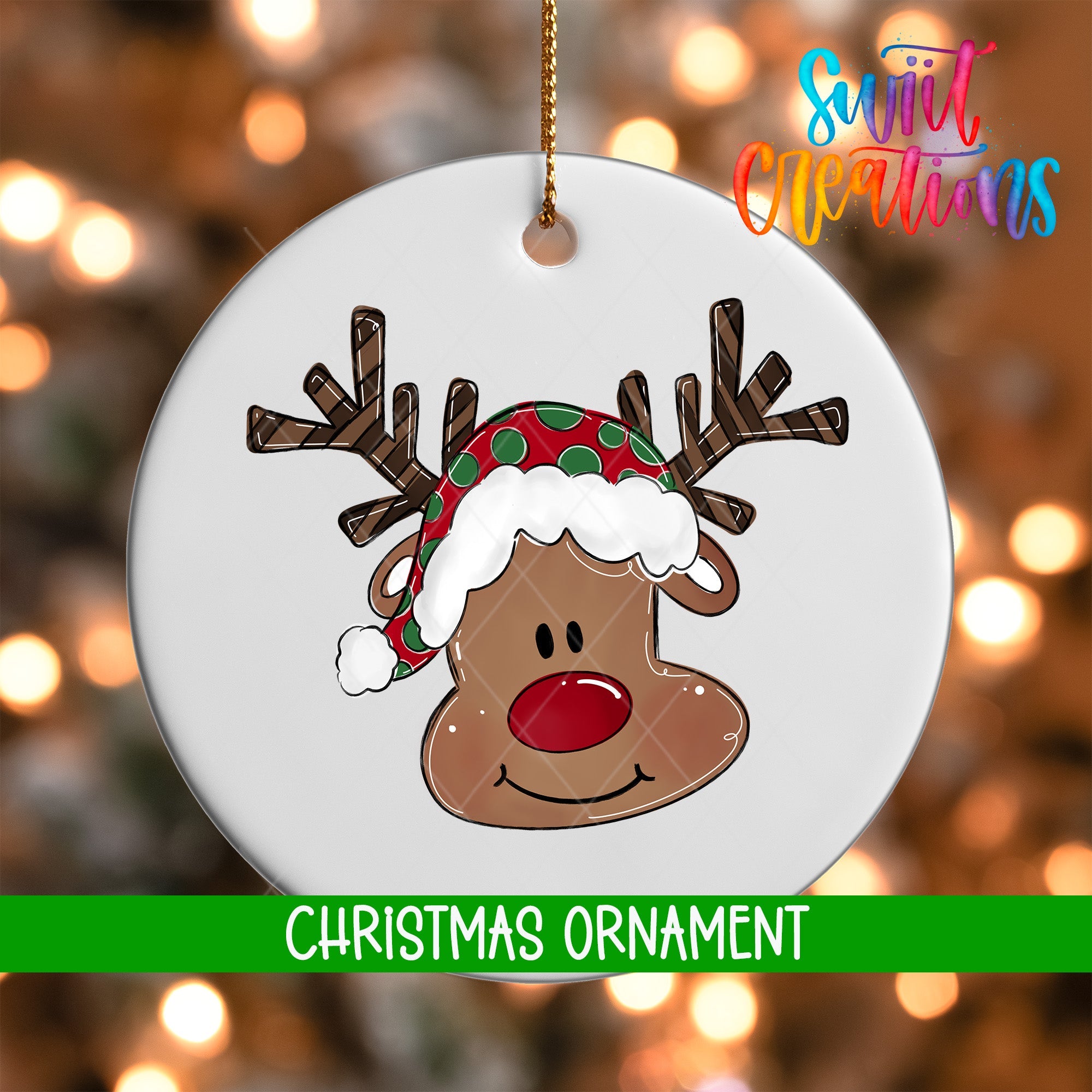 Cute Reindeer Face Christmas Ornament | Holiday Ornament | Festive Tree Decoration | O1610 - Swiit Creations