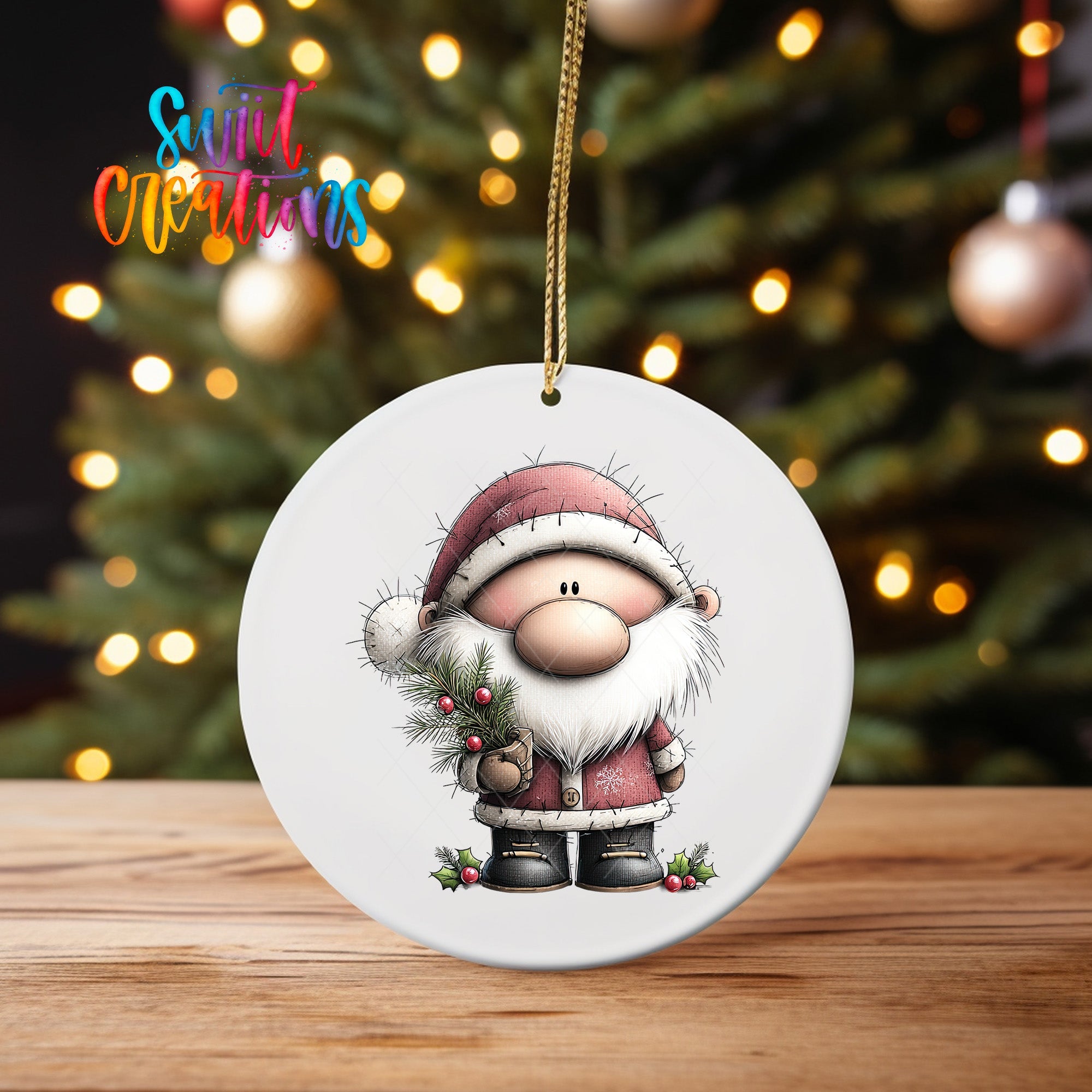 Cute Santa With Pine Sprig UV DTF Ornament Transfer | O-1968 - Swiit Creations