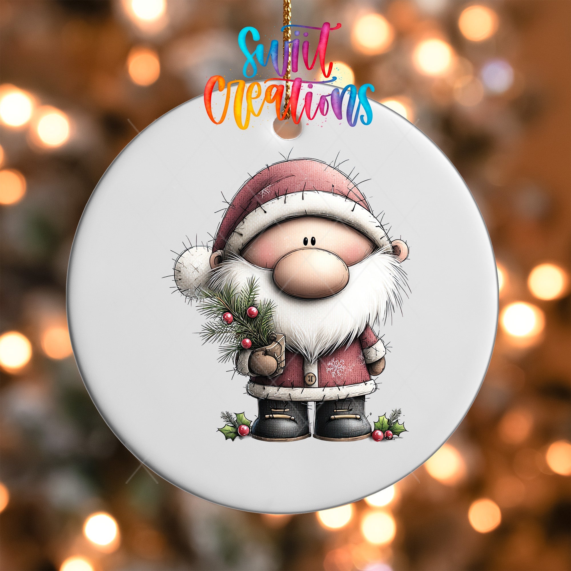 Cute Santa With Pine Sprig UV DTF Ornament Transfer | O-1968 - Swiit Creations
